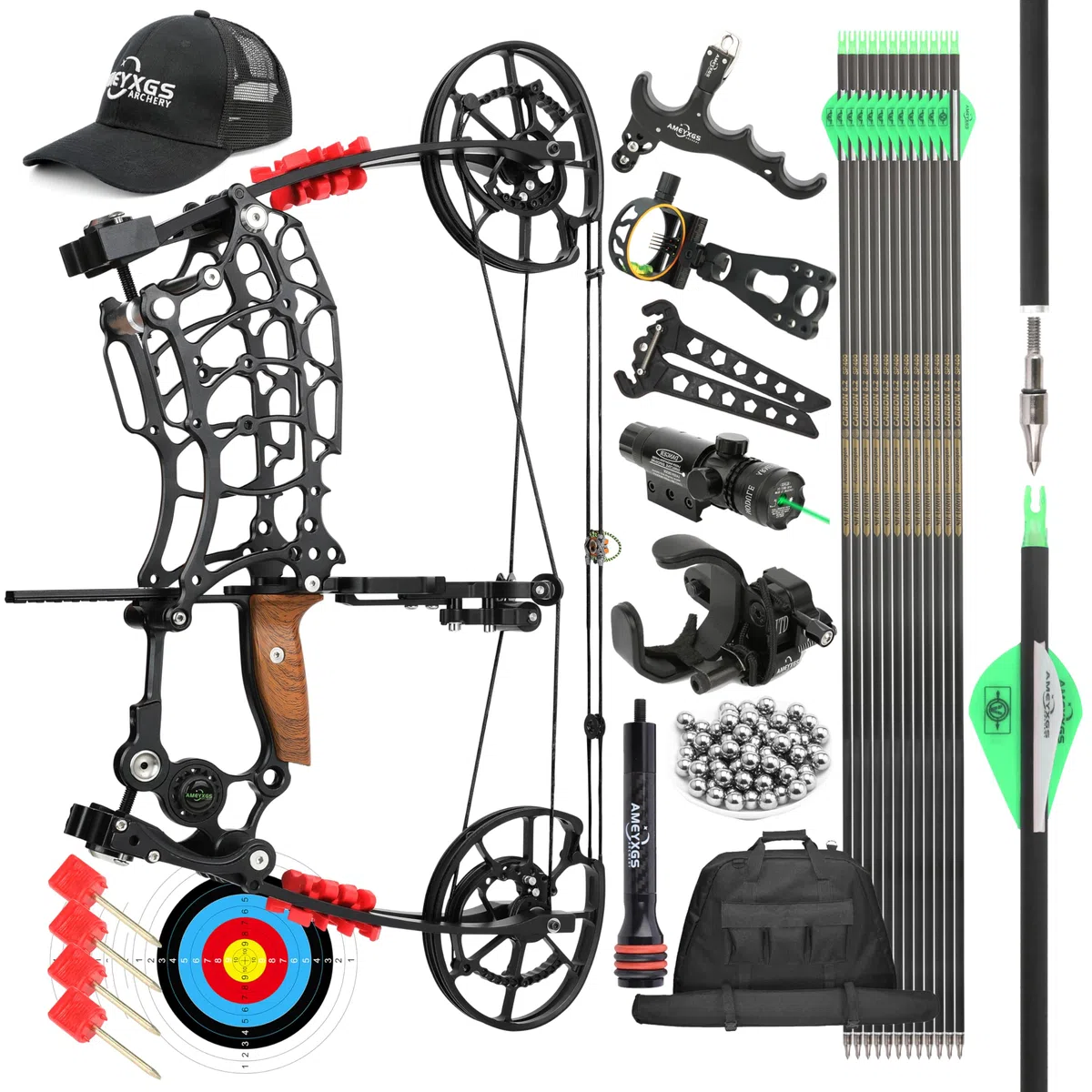 18" kit arco compound, 30~70lbs regolabile, arco steelball, doppio uso arco da caccia, adultbow, RH&LH, può sparare freccia e palla d'acciaio, per tiro con l'arco da caccia