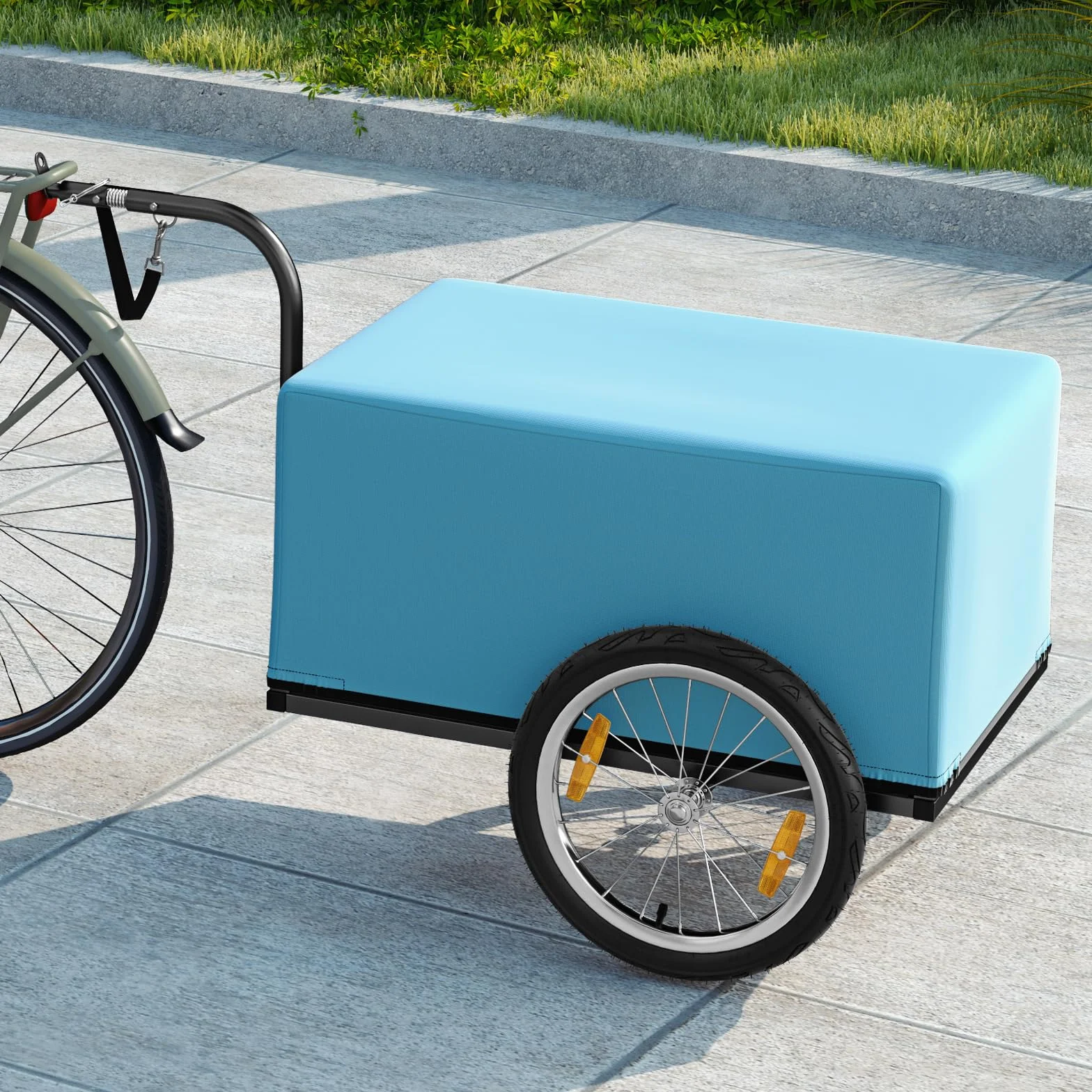 COSTWAY Carrello Cargo per Bicicletta Pieghevole, Rimorchio per Bici con Copertura in Tessuto Oxford e Ruote Pneumatiche con Relfettori, Carrello per Bici con Portata di 55 kg, 145,5 x 61 x 58 cm