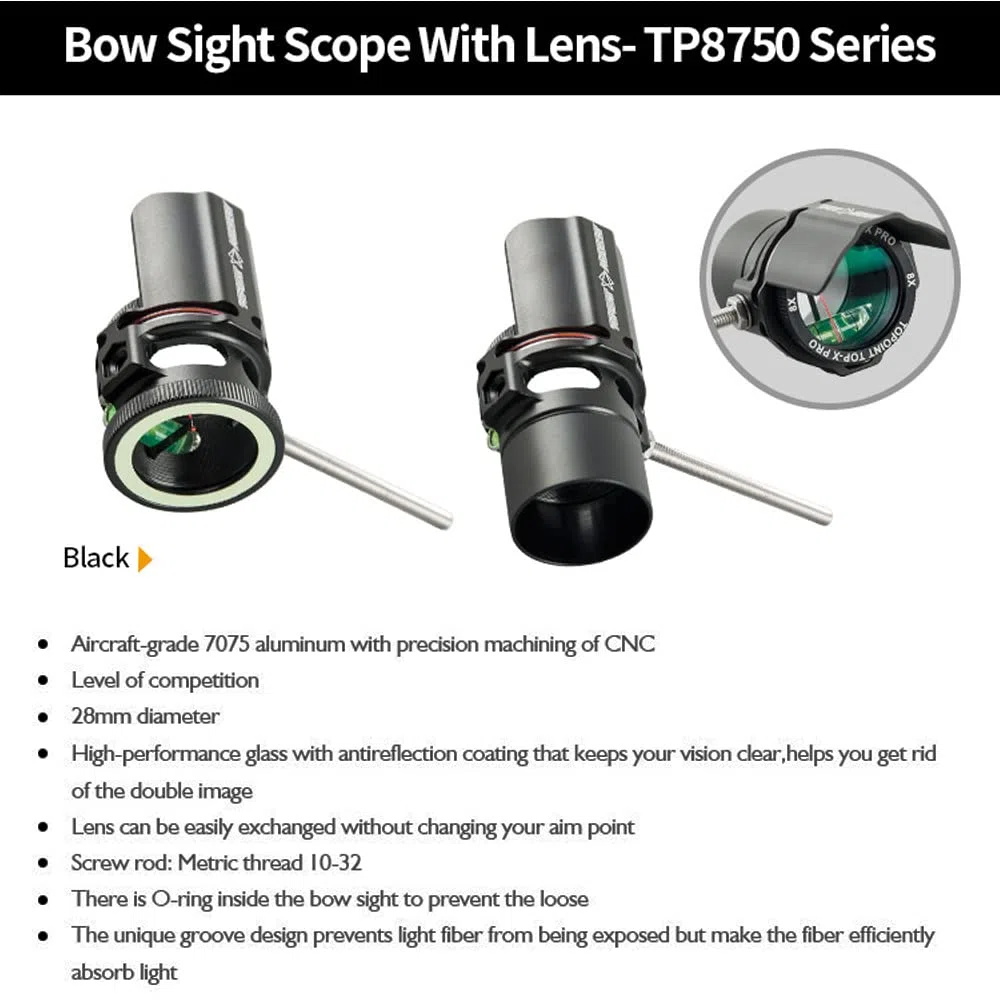 Vista di Arco Composto Sight Pin Mirino per Arco Compound Bow Sight Scope con 2X 4X 6X 8X Lente per Arco e Frecce di Tiro con l'arco