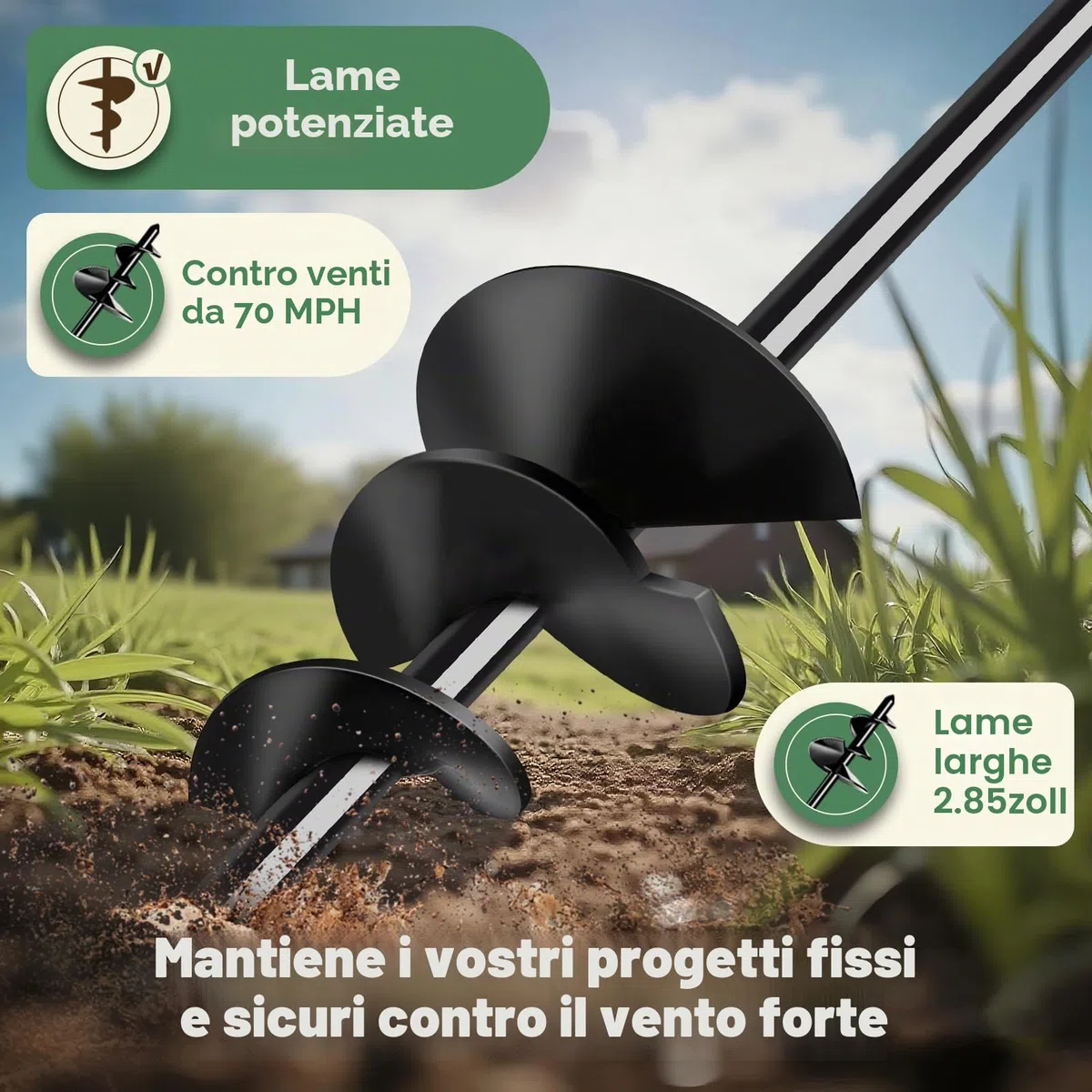 Kit di ancoraggio a terra resistente, confezione da 4 picchetti adatti per tutte le tende, trampolini, kit di ancoraggio a terra con adattatore