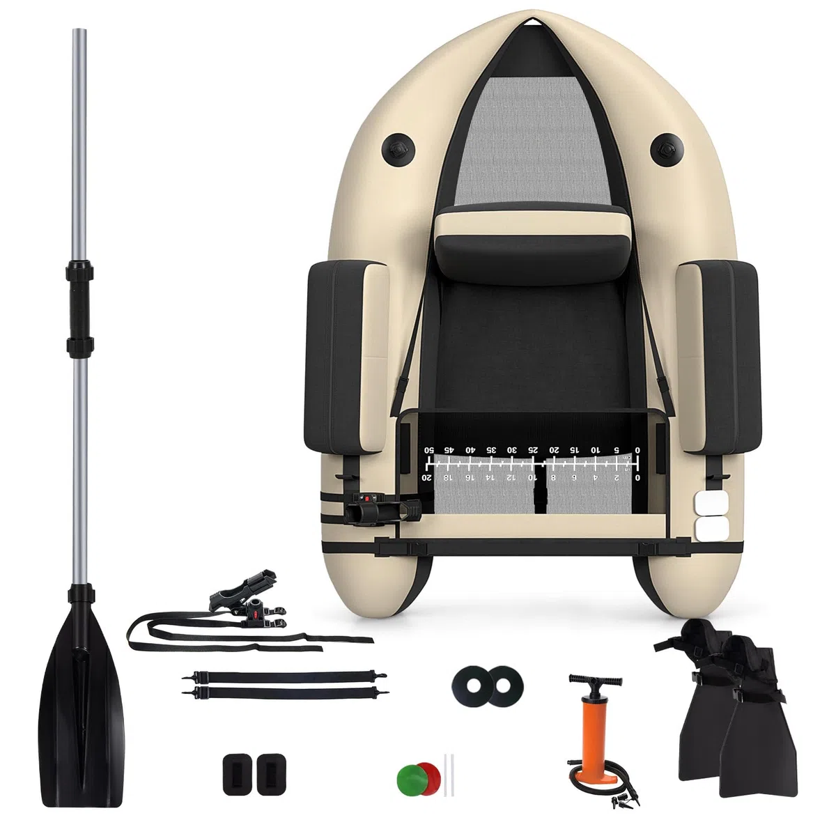 HOMASIS Gommone da Pesca per Adulti, Gommone Gonfiabile con Pinne in PP e Pagaia in Alluminio, Canotto da Pesca con Attrezzatura Completa, Portata 160 kg, 136 x 105 x 54 cm