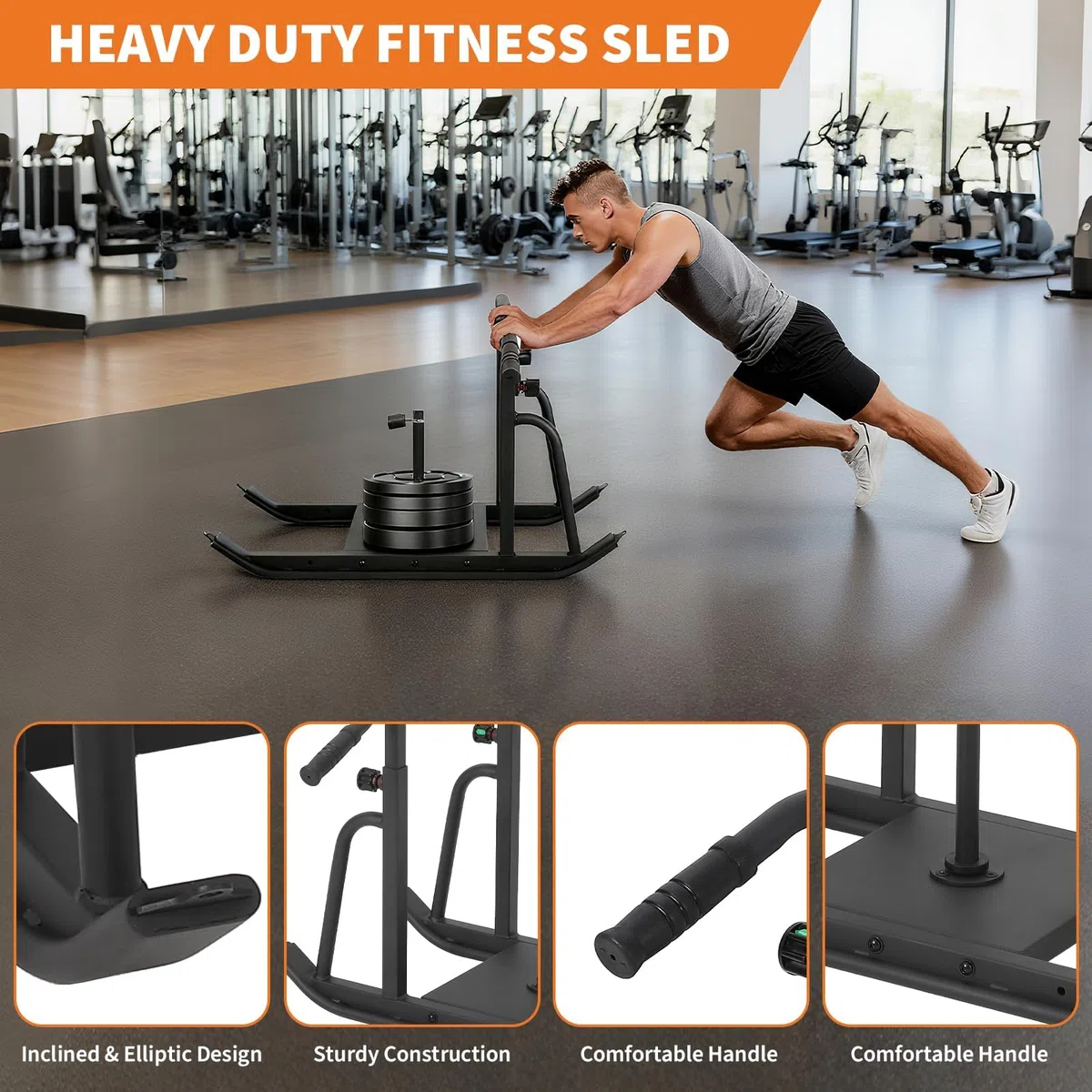 Garvee Slitta da Allenamento Professionale 550LBS per Forza e Velocità – Maniglia Regolabile a 5 Livelli – Compatibile con Dischi da 1''/2'' – Sled Push & Pull per Football Lineman e Palestra –