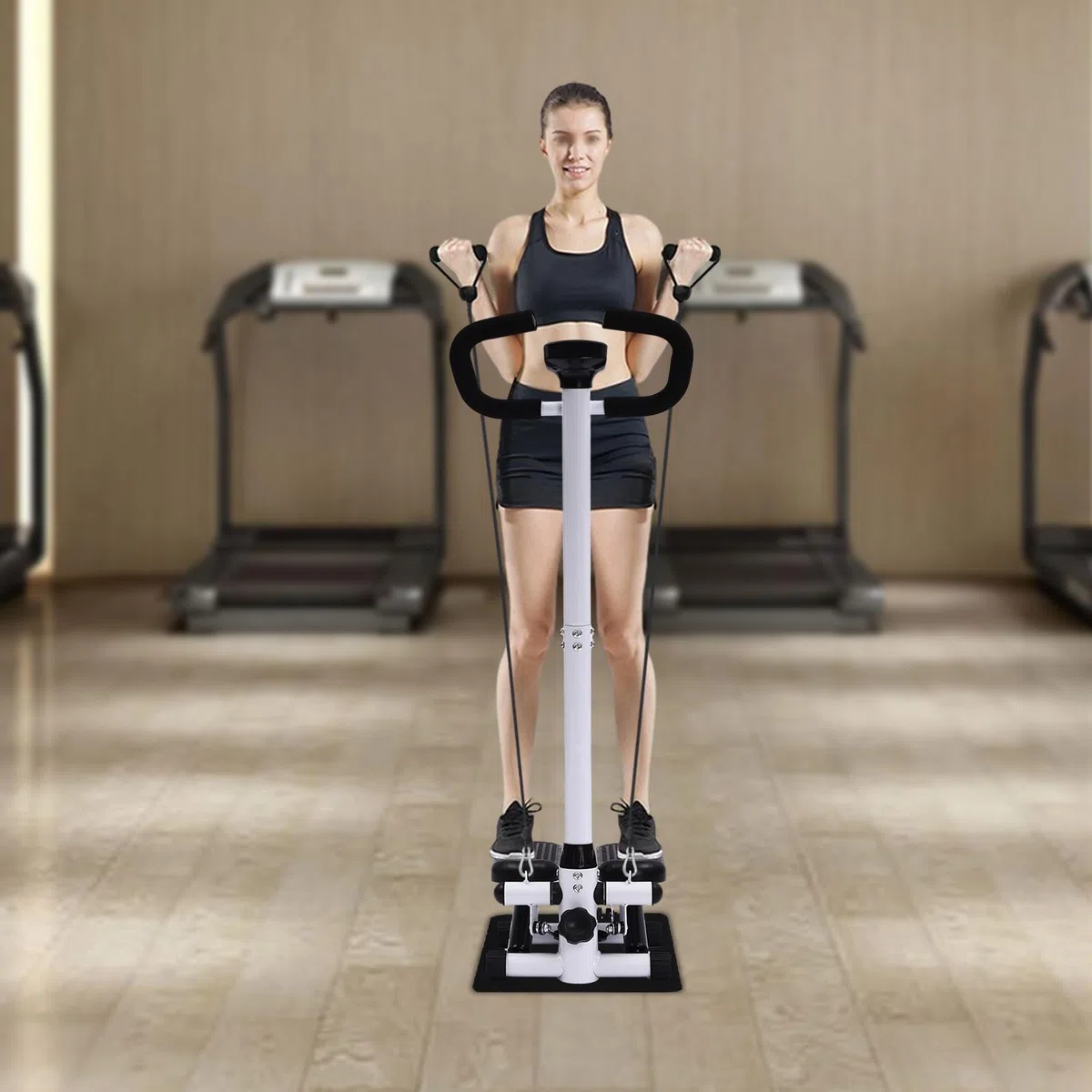 Fitness Stepper Esercizio Stepping Machine, con manubrio, tappetino, 2 fasce di resistenza, per perdita di peso, modellazione del corpo ed esercizi quotidiani, capacità di carico 150 kg