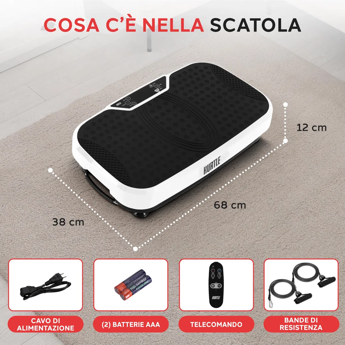 Hurtle Pedana Vibrante Dimagrante, Vibration Plate per Tonificazione e Brucia Grassi, Piastra Vibrante con Bande di Resistenza, Ruote, Telecomando e Velocità Regolabile, Allenamento Completo Casa