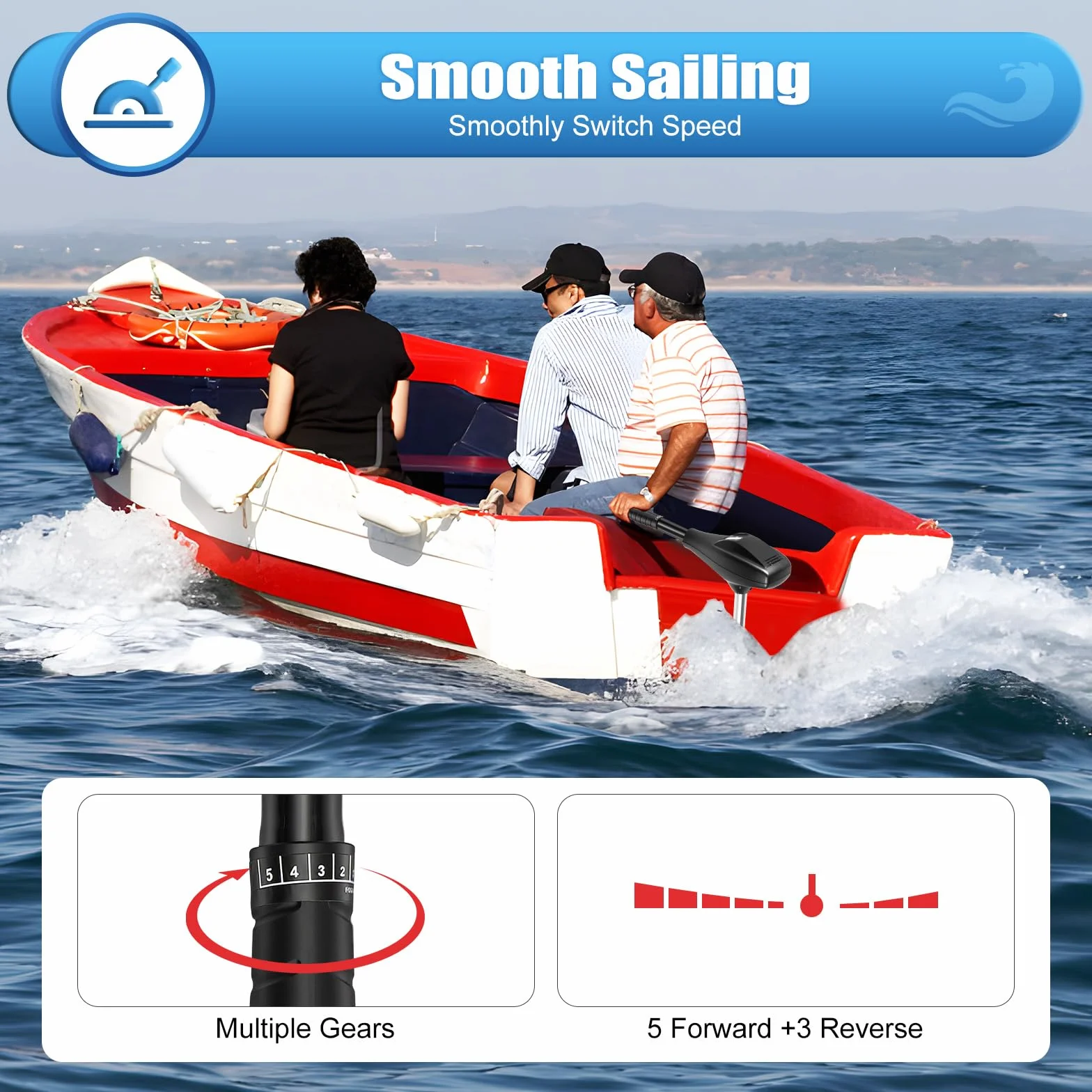 Motore elettrico fuoribordo da 58LBS, motore per barche da 12V 612W, fuoribordo elettrico, regolabile in altezza, con indicatore di batteria, con 5 marce avanti e 3 indietro, per gommone con motore