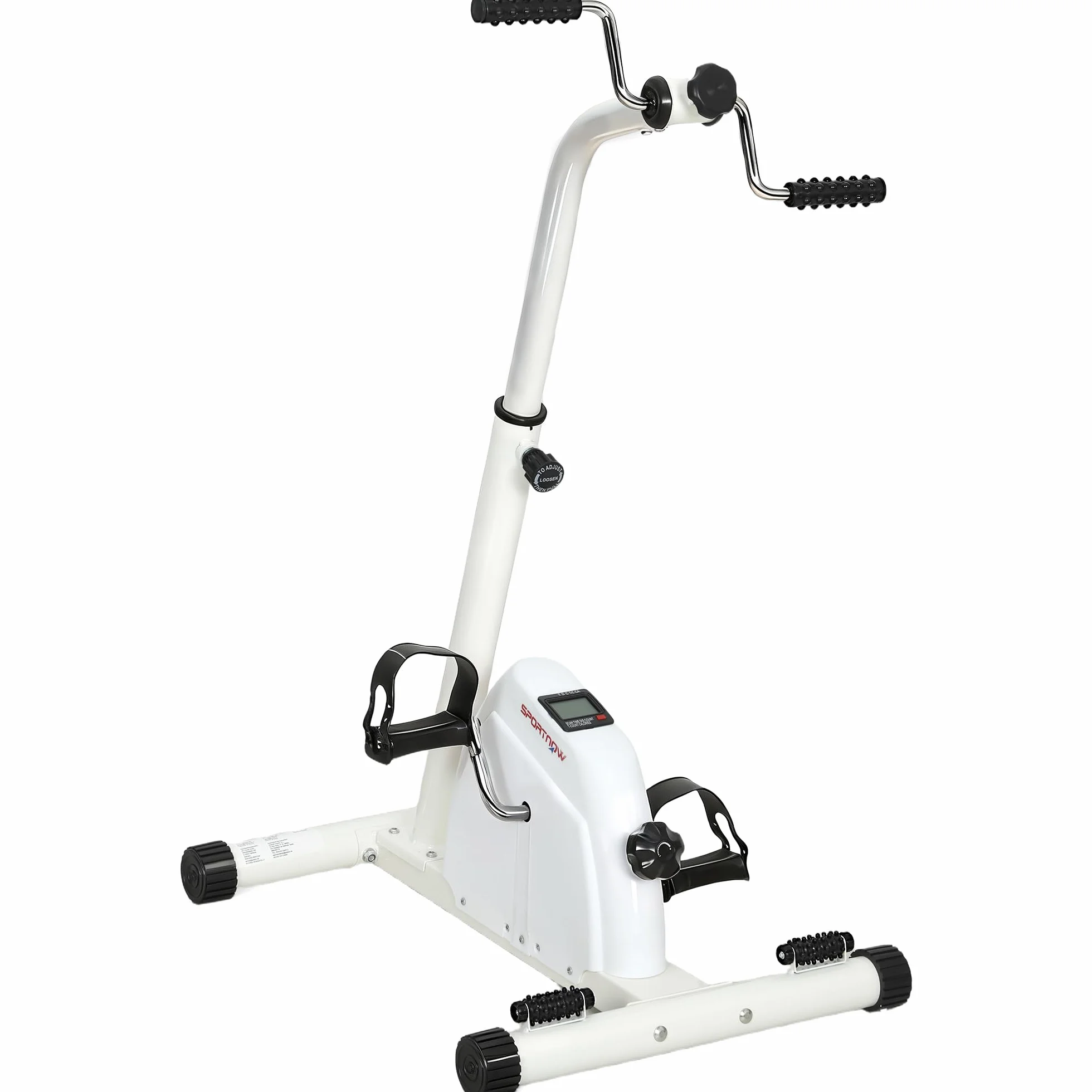 SPORTNOW Cyclette da Seduta per Braccia e Gambe, Pedaliera per Riabilitazione con Altezza Regolabile, Display LCD, Resistenza Regolabile e Pedali Massaggianti, per Anziani, Bianco