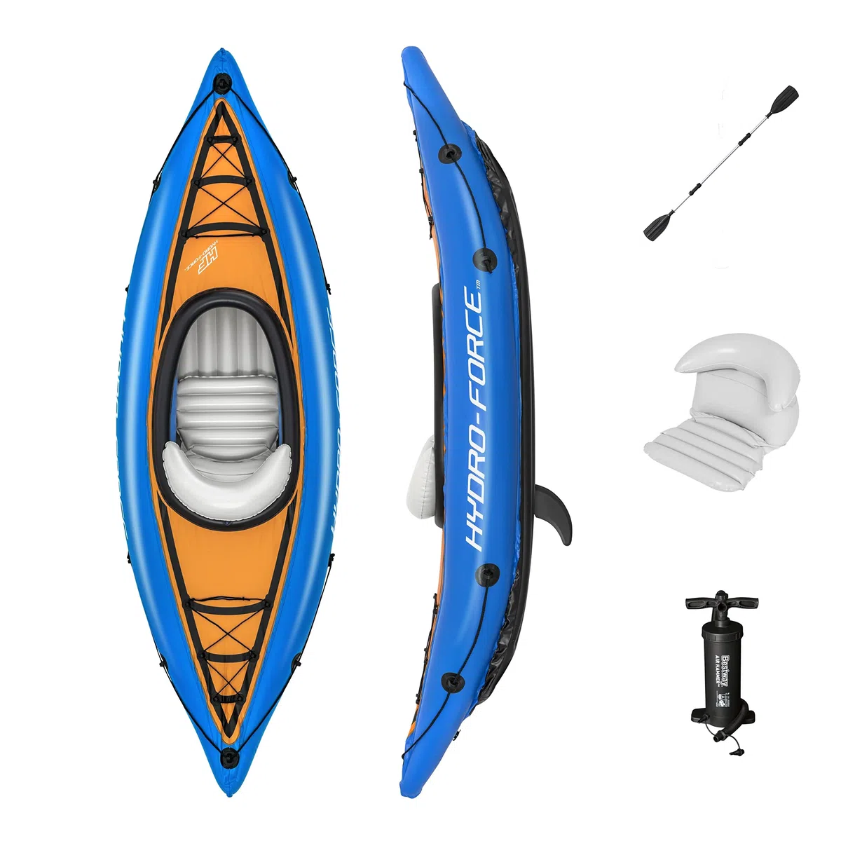 Hydro-Force Cove Champion, set kayak gonfiabile per 1 persona con pompa a mano, pagaie, borsa per il trasporto, blu