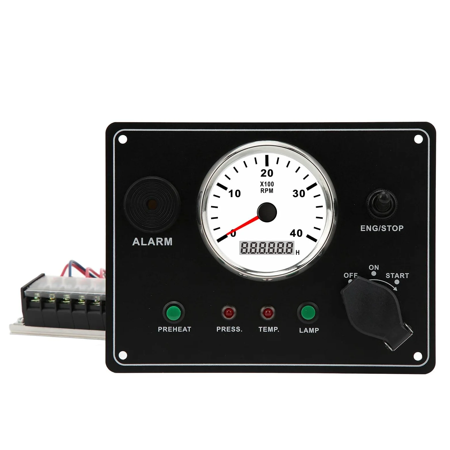 Pannello Strumenti per Barche, Quadro Strumenti per Barche con Tachimetro Multifunzione Motori 4000 RPM Arresto Avvio ON OFF Allarme Temperatura Acqua IP67 Impermeabile (24V)