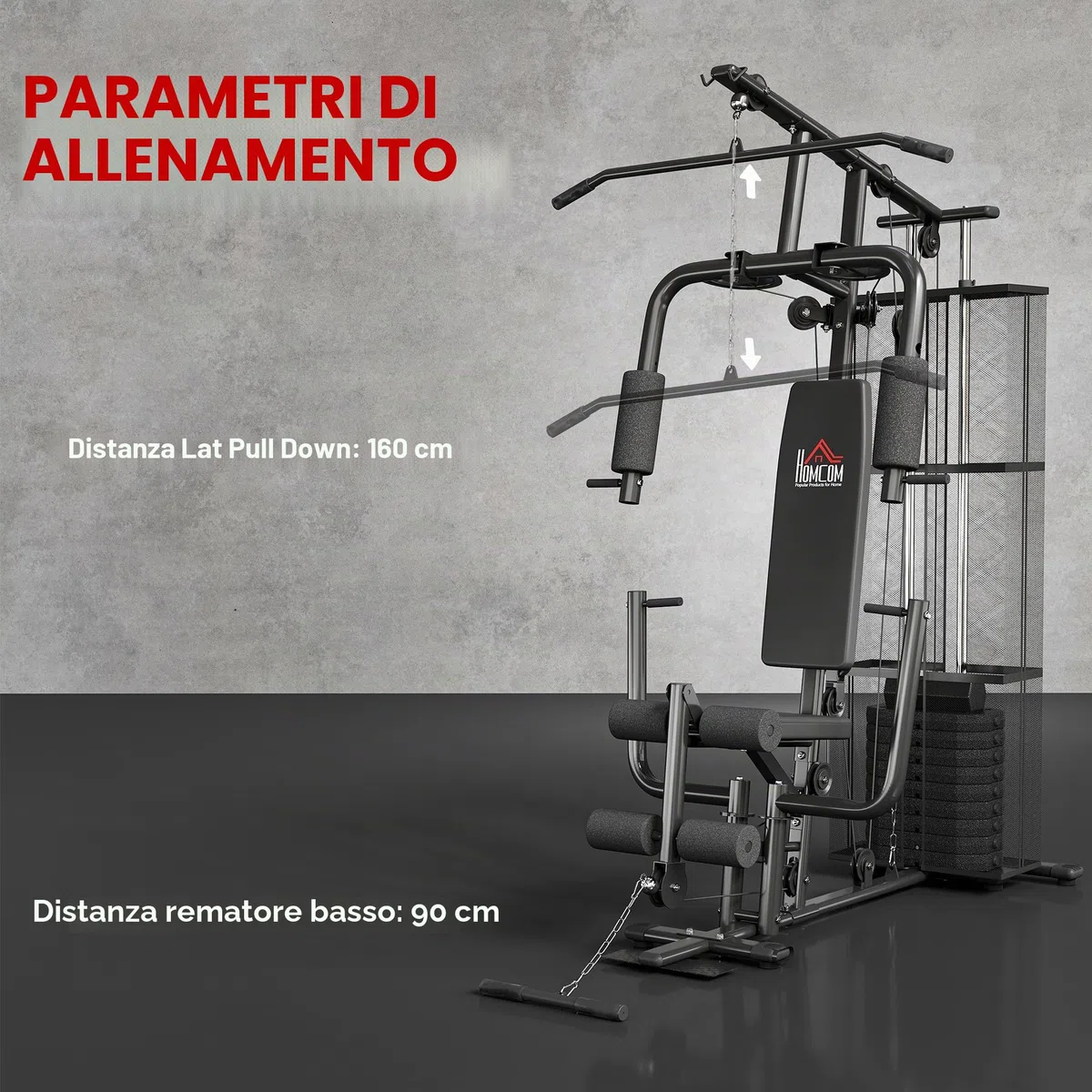 HOMCOM Attrezzatura da palestra domestica, stazione di allenamento multi palestra con pila di pesi da 45 kg, stazione toracica, pressa a farfalla e sviluppatore gambe per allenamento della forza