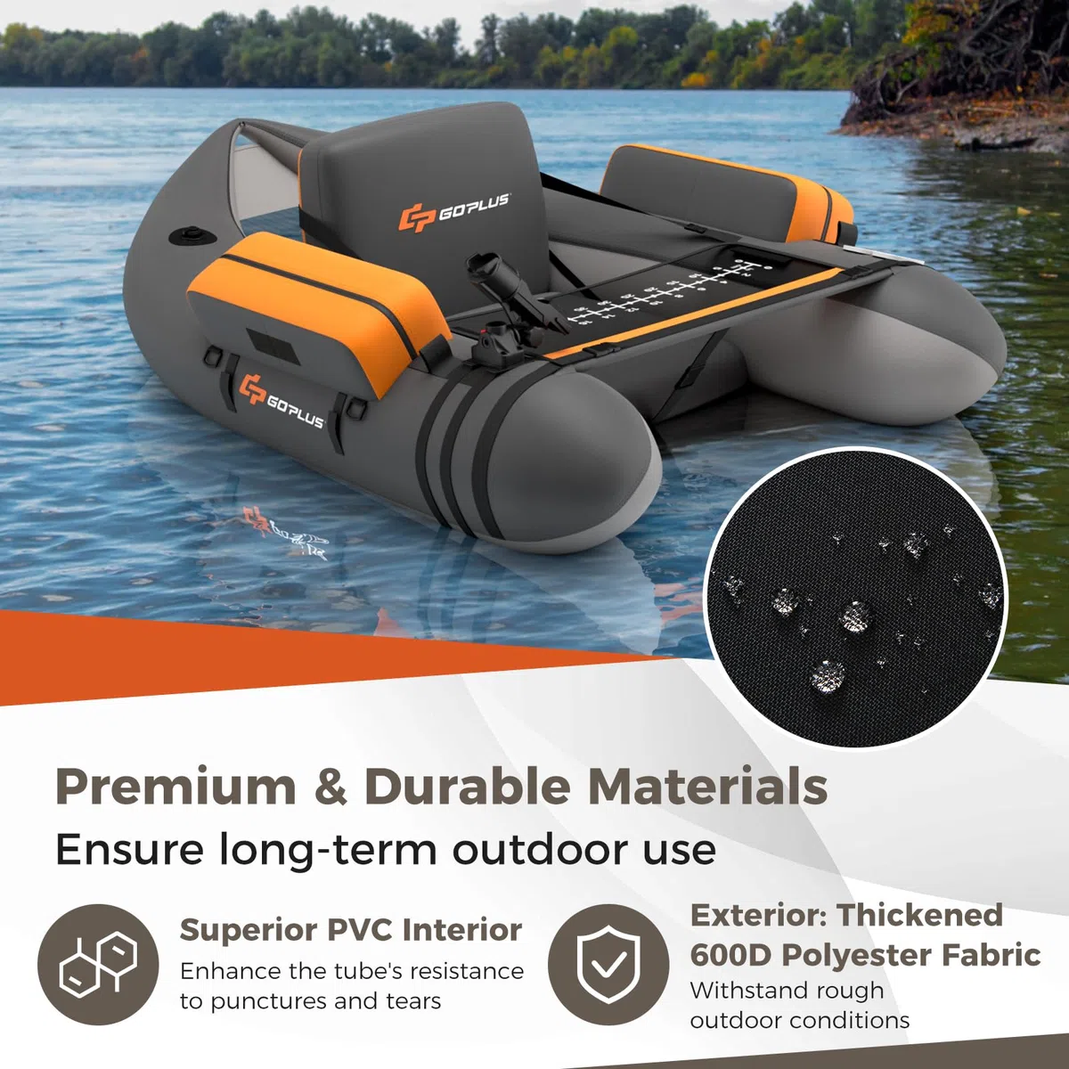 FANTASK Barca gonfiabile gonfiabile, barca da pesca con pompa, pagaia, cinghie, Bellyboat per adulti, portata 150 kg, 135 x 109 x 54 cm