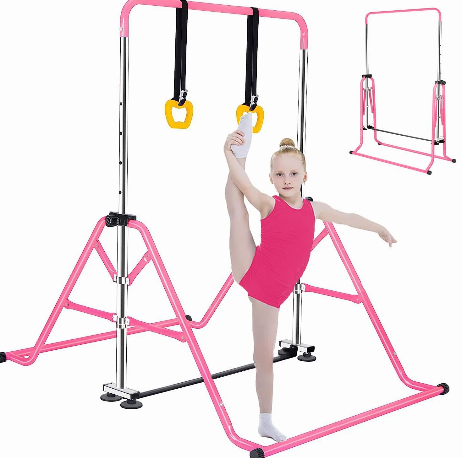 Barra orizzontale per ginnastica, per allenamento junior, attrezzatura da ginnastica per la casa, regolabile in altezza, telescopica, pieghevole, orizzontale, con anelli da ginnastica