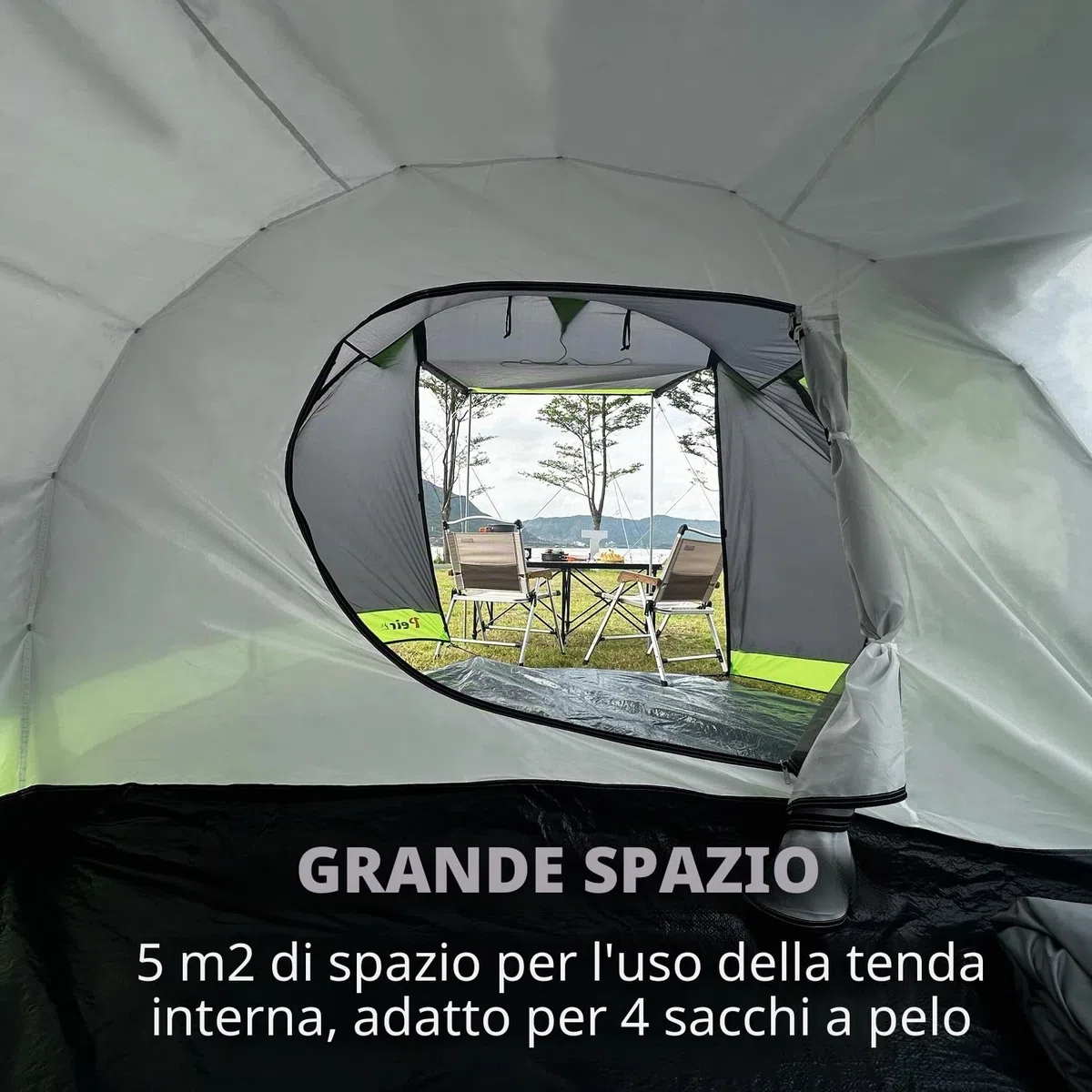 Tenda a tunnel per 4 persone, tenda Tipi, grande da campeggio con cabina letto, tenda familiare impermeabile, 3000 mm, tenda a 3 ingressi, tenda glamping con fondo rimovibile