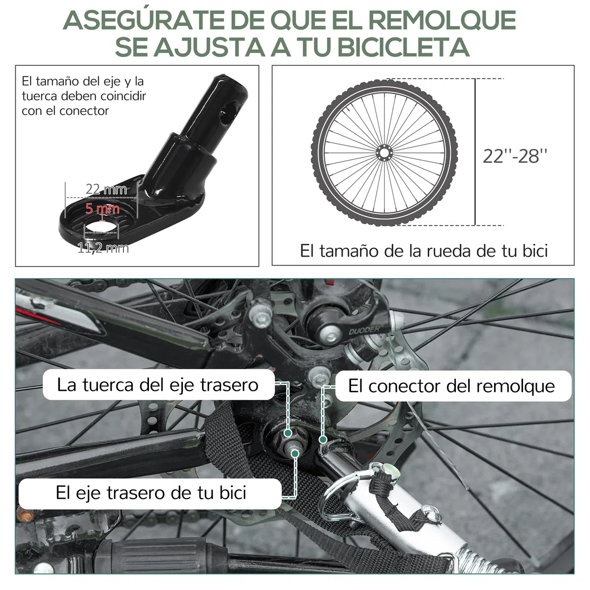 HOMCOM Rimorchio carico bicicletta, carrello rimovibile 2 ruote riflettenti, bandiera telaio ammortizzatore, 70 l, 40 kg, 125 x 64 x 53,5 cm, nero