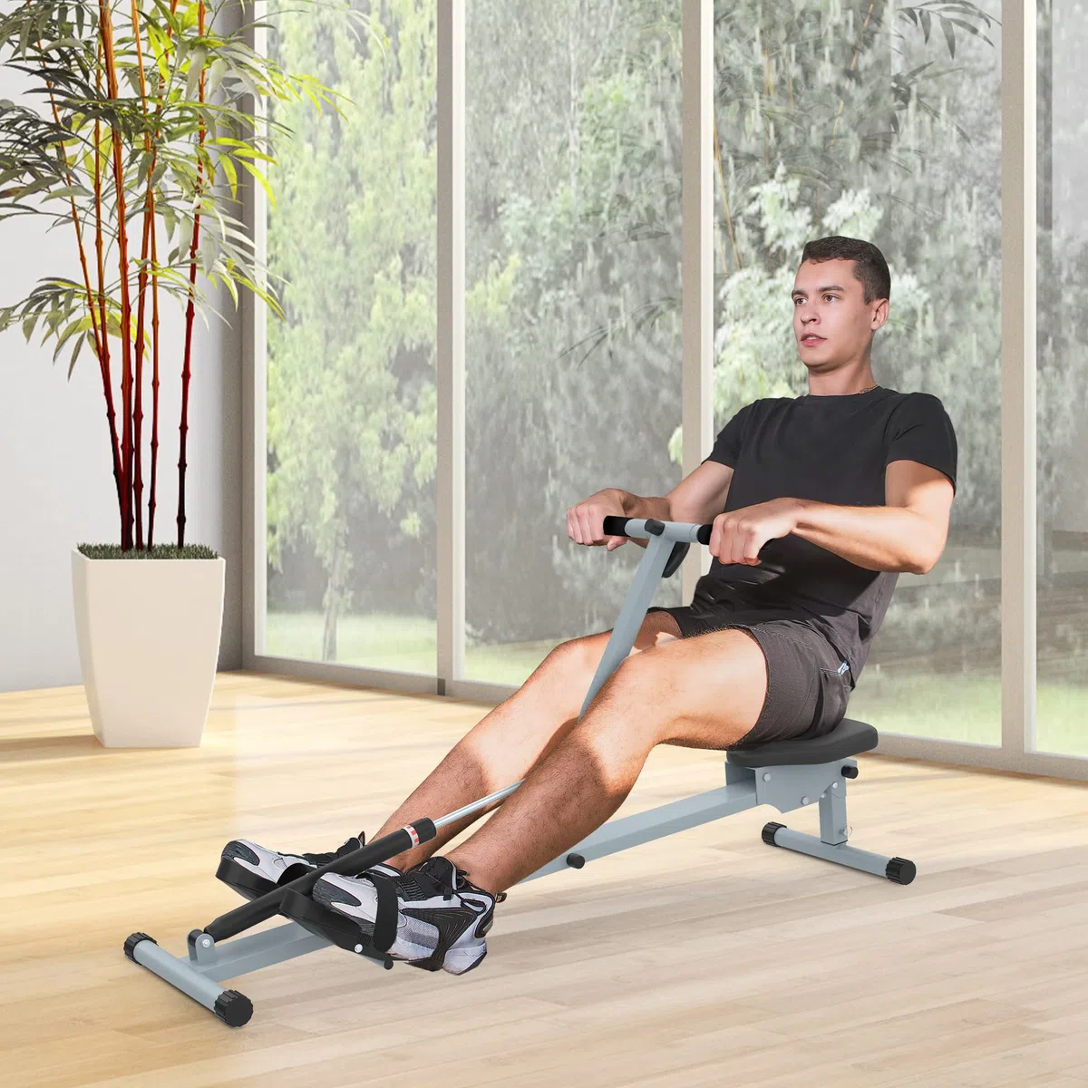 HOMCOM Vogatore Professionale per Fitness Allenamento a Casa con Display 130 x 67.5 x 67cm