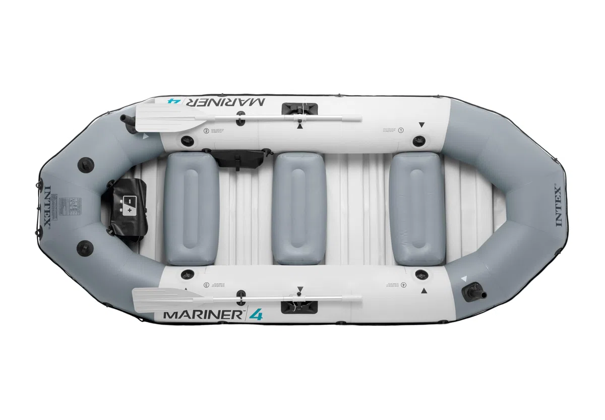 Intex 68376, Set Canotto Mariner Gonfiabile con Remi, Blu/Grigio, 4 Persone