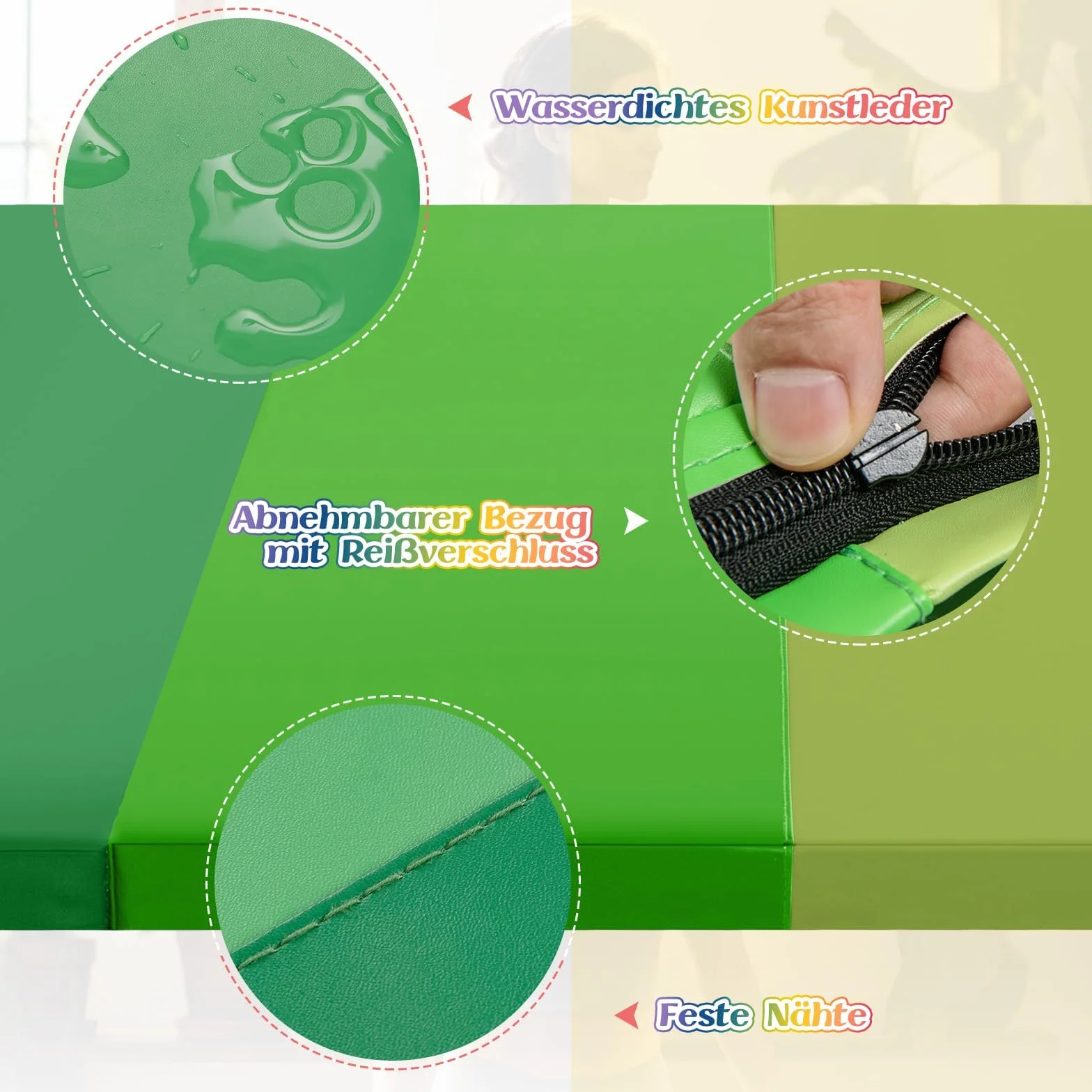 FANTASK Tappetino da ginnastica pieghevole per casa, 180 x 120 cm, tappetino fitness pieghevole a 5 volte, in PU con maniglia, tappetino sportivo per bambini e adulti