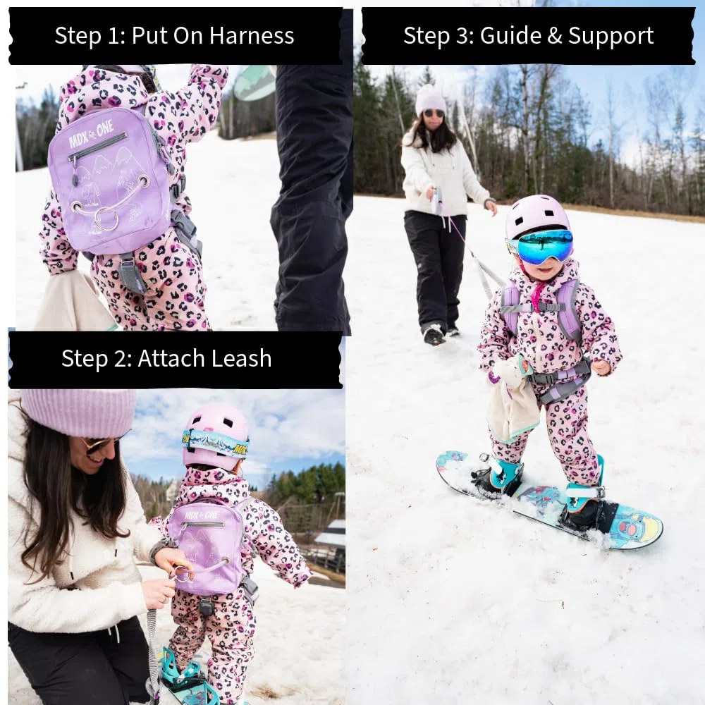 MDXONE Imbracatura da sci da snowboard per bambini con guinzaglio retrattile e ammortizzare elastici e imbracatura di seduta rimovibile
