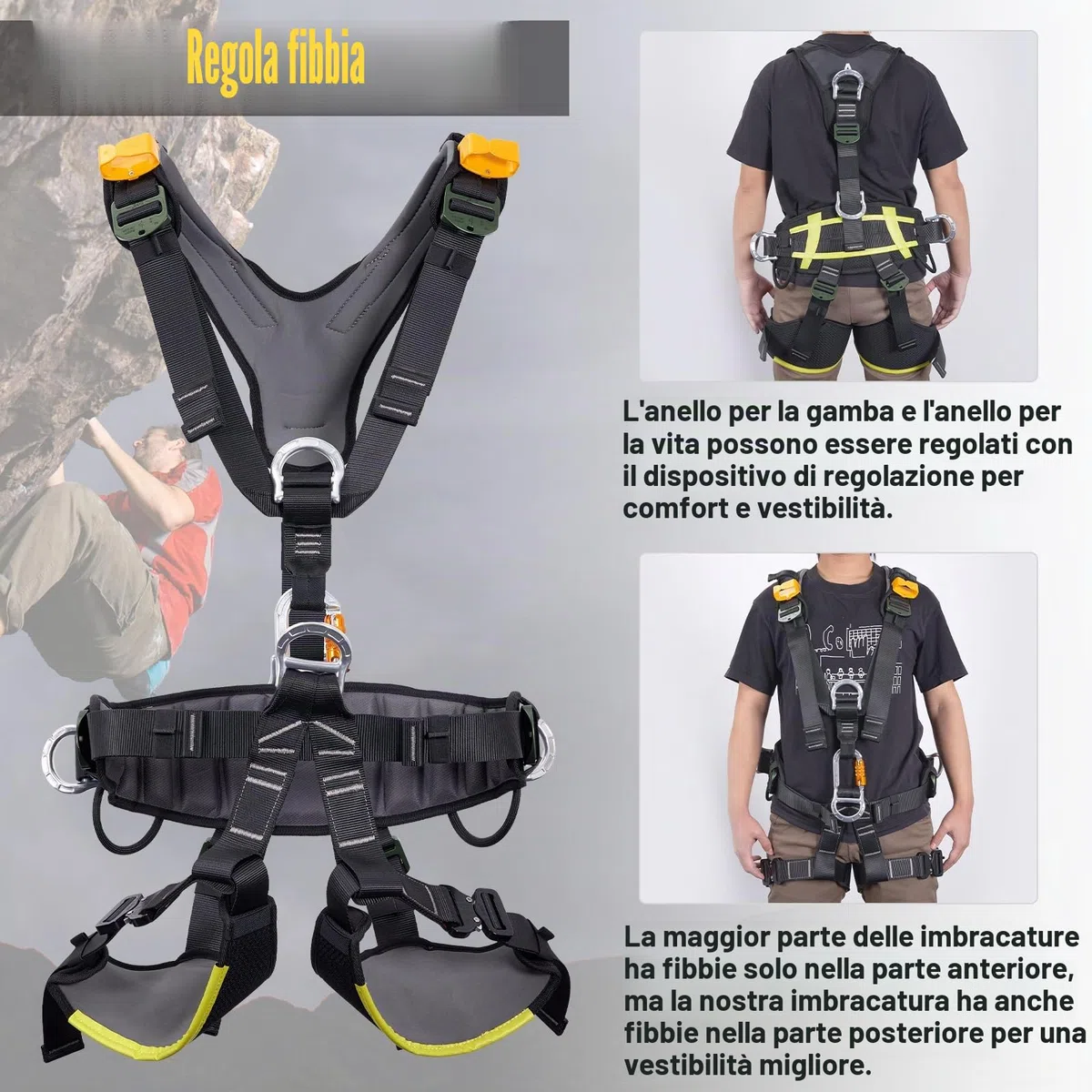 SOB Imbracatura Arrampicata, Imbracatura Sicurezza Lavori in Altezza Progettato per tenuta, anticaduta e sospensione