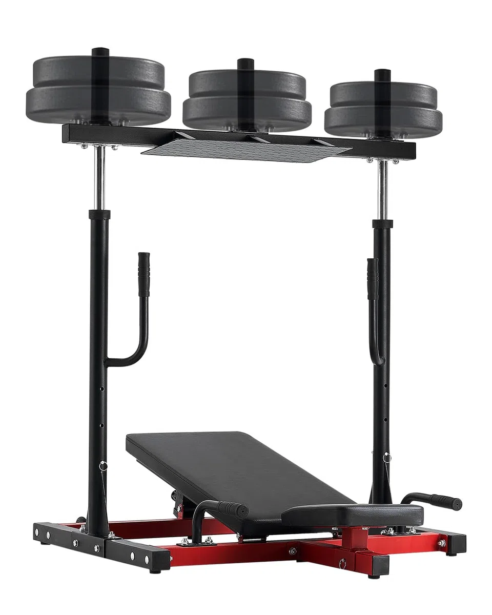 VEVOR Macchina per Pressa per Gambe Verticale, Attrezzatura Regolabile per Allenamento con Pressa per Gambe in Acciaio al Carbonio, per Palestra Domestica Capacità di 249,5 kg Nero Rosso