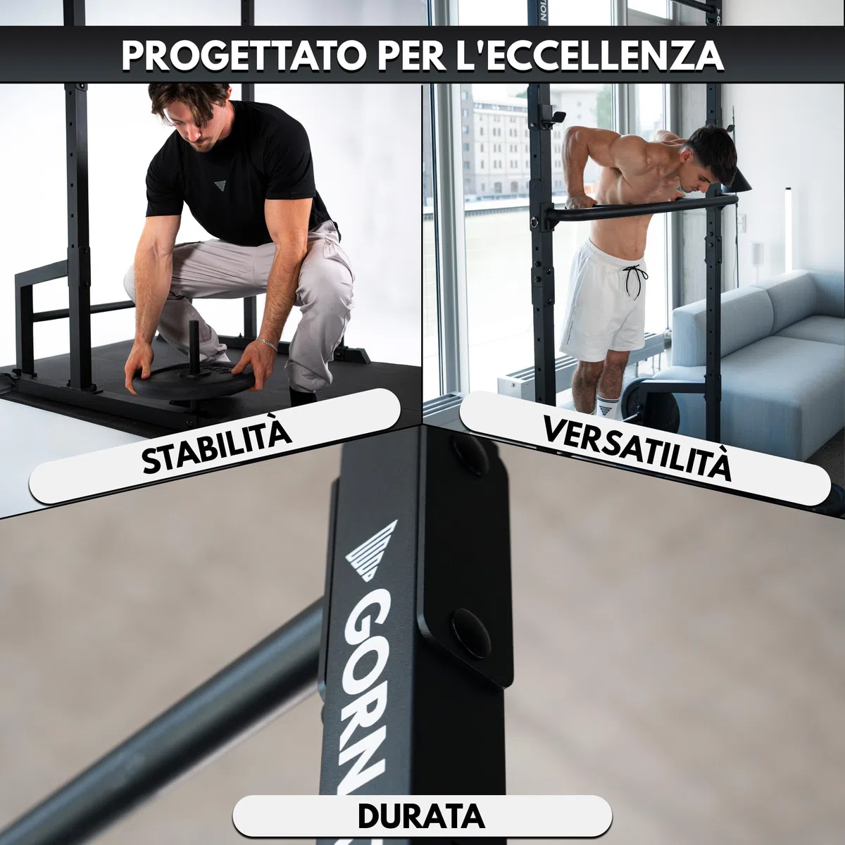 GORNATION Power Tower Multifunzione, Pull Up Station, Barra per trazioni, Perfetta per Fintess e Calisthenics, Squat Rack, Altezza Regolabile