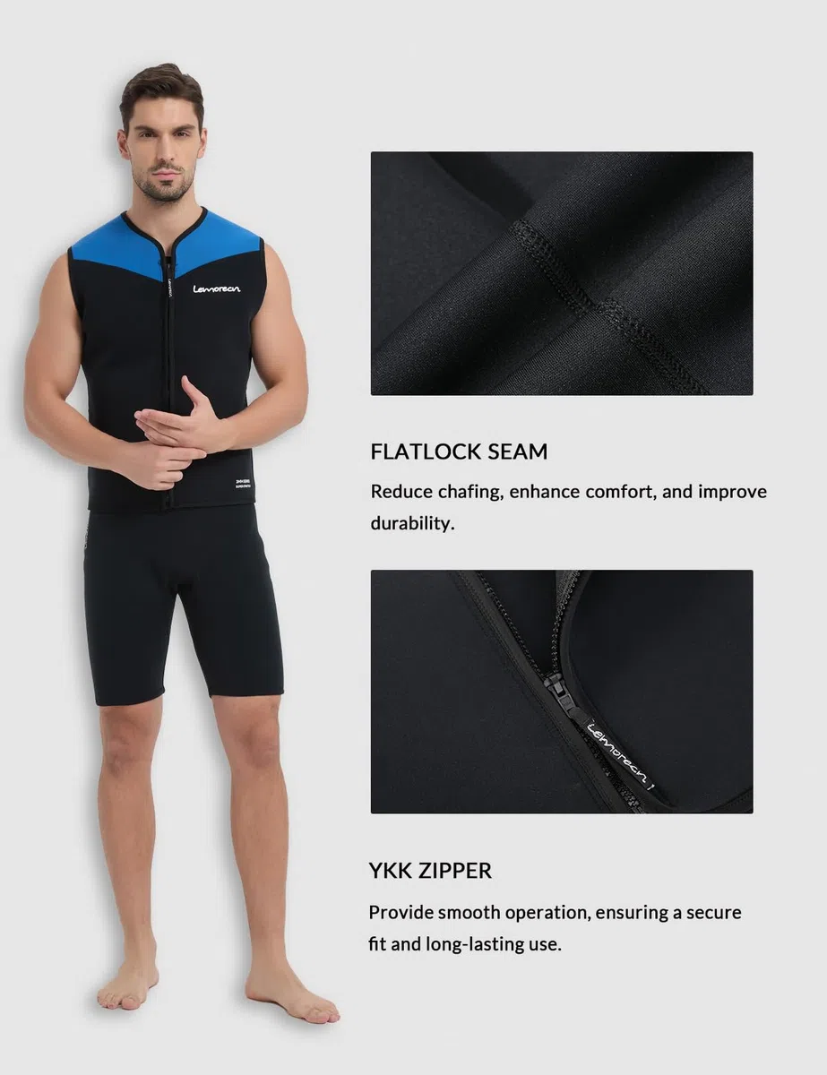Lemorecn Muta da uomo e donna, 3 mm, senza maniche, in neoprene, con cerniera frontale, per sport acquatici