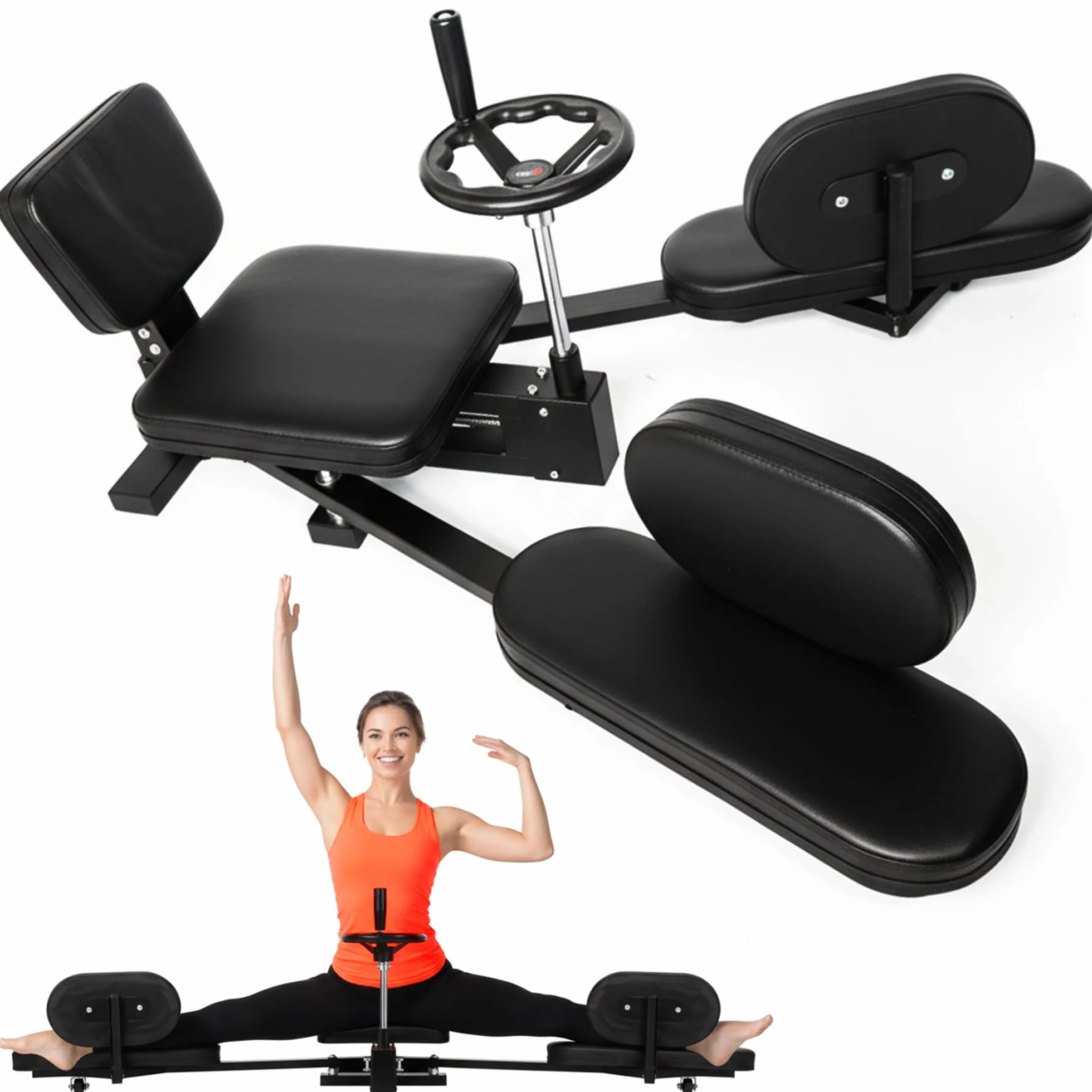 Divaricatore Gambe Professionale – Attrezzo Stretching con Ruota Regolabile e Supporti Imbottiti – Spagattrainer fino a 180° per Spaccata, Balletto, Danza, Arti Marziali e Fitness