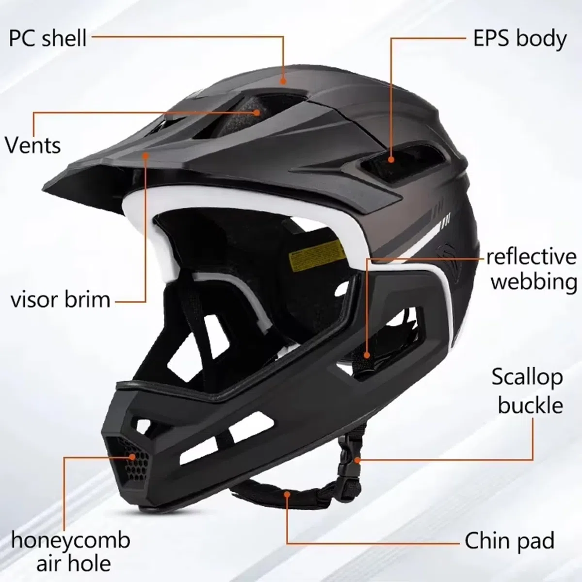 Casco da bici per adulti, casco integrale con mentoniera, mountain bike nera per adulti, ciclismo per uomini e donne