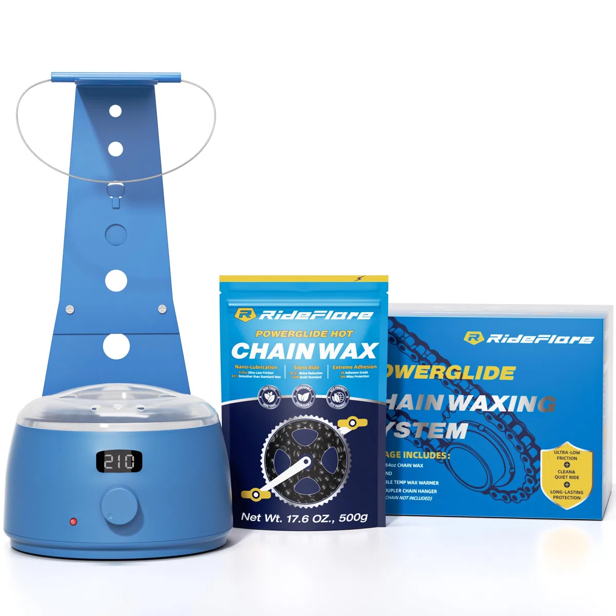 RideFlare - Vaso per cerare catene: sistema pulito, controllo preciso della temperatura e cera di attrito ultra bassa per una trasmissione silenziosa
