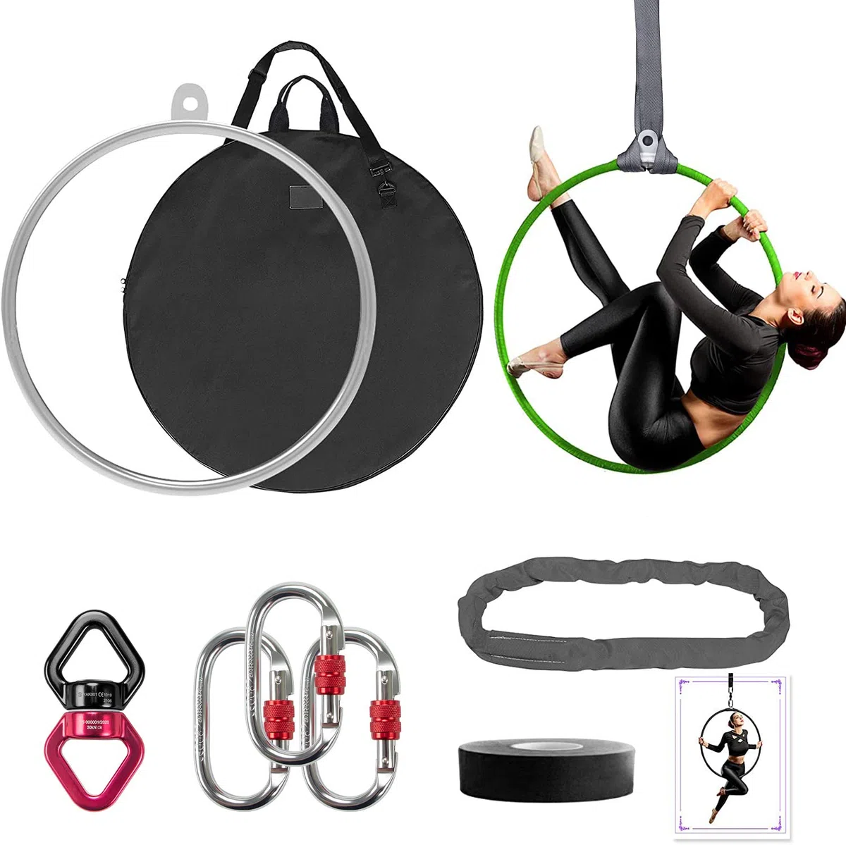 DASKING Cerchio per antenna da 85 cm/90 cm, completamente testato per resistenza fino a 226,8 kg, attrezzatura aerea da circo a punto singolo, con accessori e borsa per il trasporto
