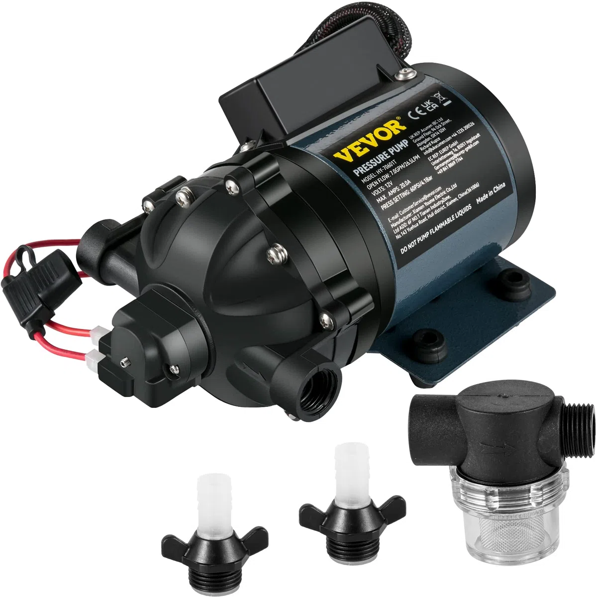 VEVOR Pompa Autoadescante 12 A per Lavaggio Auto Barche Camper Veicoli di Corrente Continua 240 W, Pompa d'Acqua di Lavaggio Portatile in ABS Portata Max. 31,8 L/min per Veicoli Mobile Ponte Barche