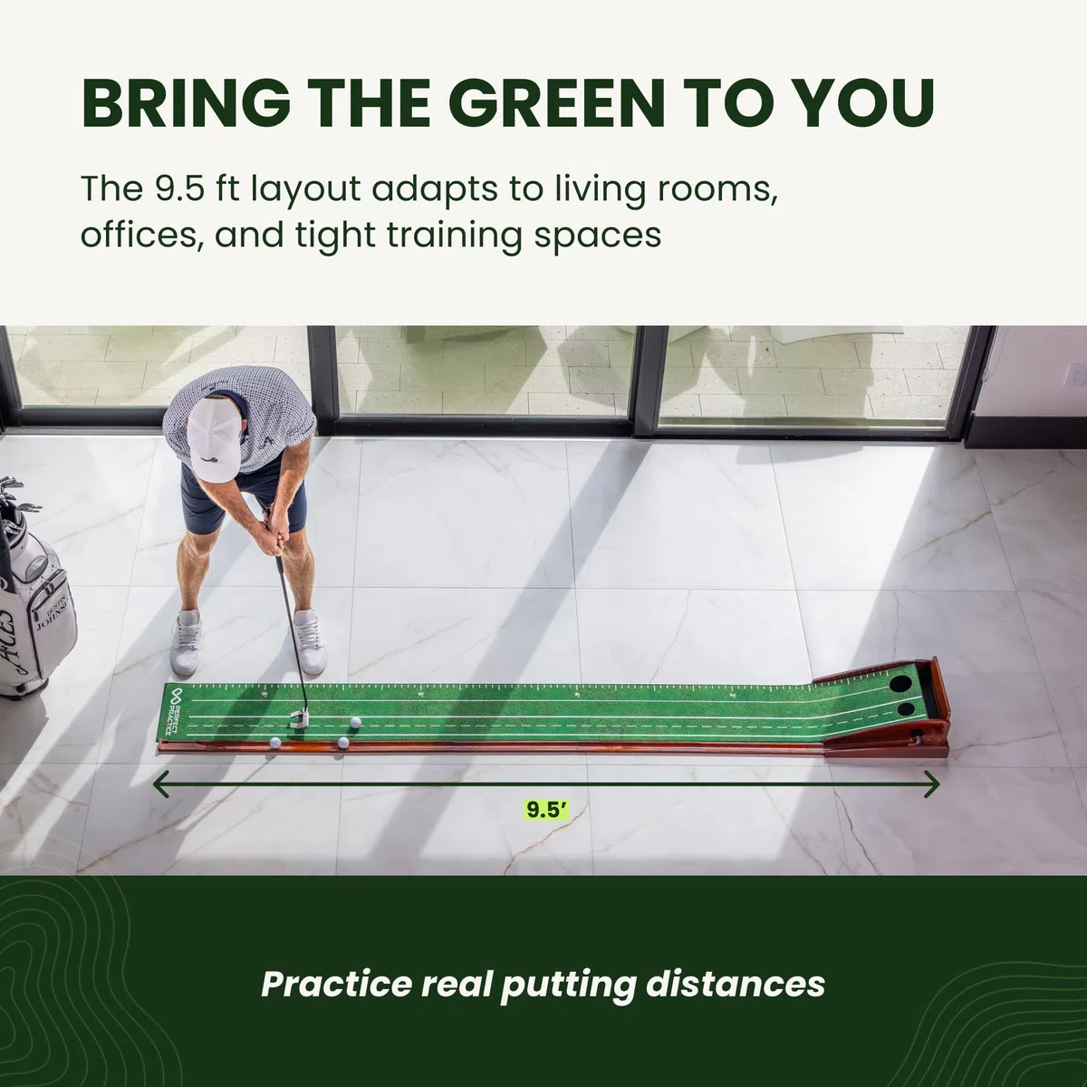 PERFECT PRACTICE Putting Mat - Tappetino da golf per interni con 1/2 buco per allenamento a casa o in ufficio, regalo per golfisti, accessori da golf per uomo
