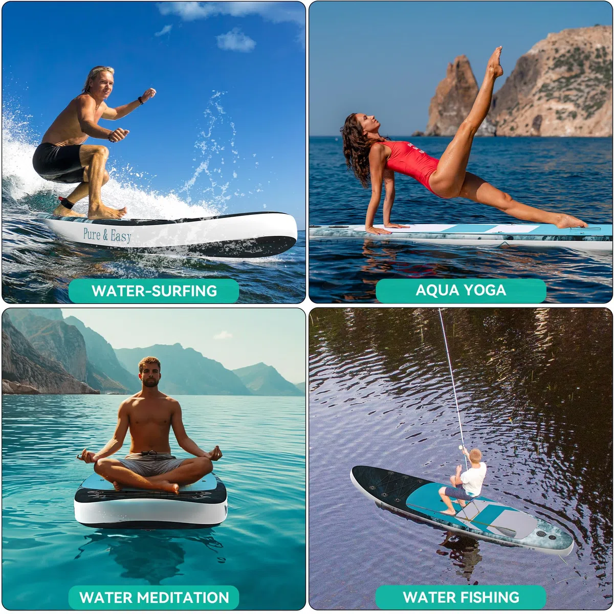 YITAHOME Tavola da surf gonfiabile con accessori SUP, borsa impermeabile, guinzaglio, pagaia regolabile, pompa, barca in piedi (320 x 81 x 15 cm)