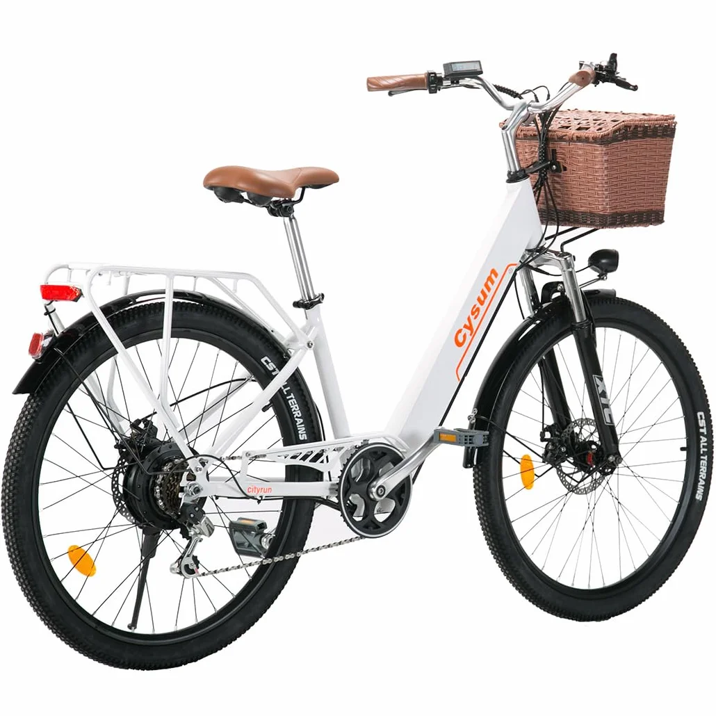 cysum cityrun bici elettrica donna, 26'' pedalata assistita Bicicletta Elettrica, City E-bike per adulti, 250W motore 25km/h, 36v 360WH batteria al litio, gamma 80KM, lcd dispaly