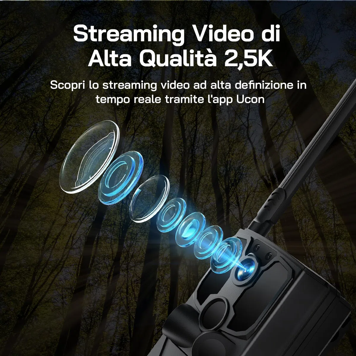 WOLFANG Fototrappola, 4G LTE Fototrappola Solare 2.5K con Scheda SIM Preinstallato e SD, Fotocamera con Allarme, Visione Notturna, Angolo 120° 82ft, Tempo di Scatto 0,2s, IP66 Impermeabile, Nero