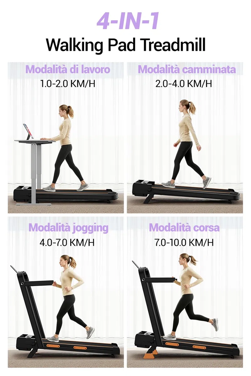 CURSOR Tapis Roulant con Inclinazione 16%, Tapis Roulant Salvaspazio Elettrico 1-10KM/H, Walking Pad con Motore Silenzioso da 3.0 HP e Tripla Ammortizzazione