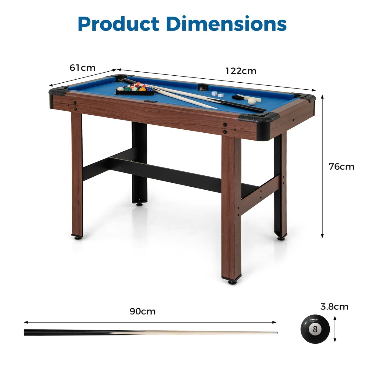 HOMASIS Tavolo da Biliardo, Mini Tavolo da Biliardo in Legno con 16 Palline, 2 Steccole, 2 Gessi, Triangolo, Spazzola, Gioco da Carambola da Casa, Bar, per Bambini e Adulti, 122 x 61 x 76 cm