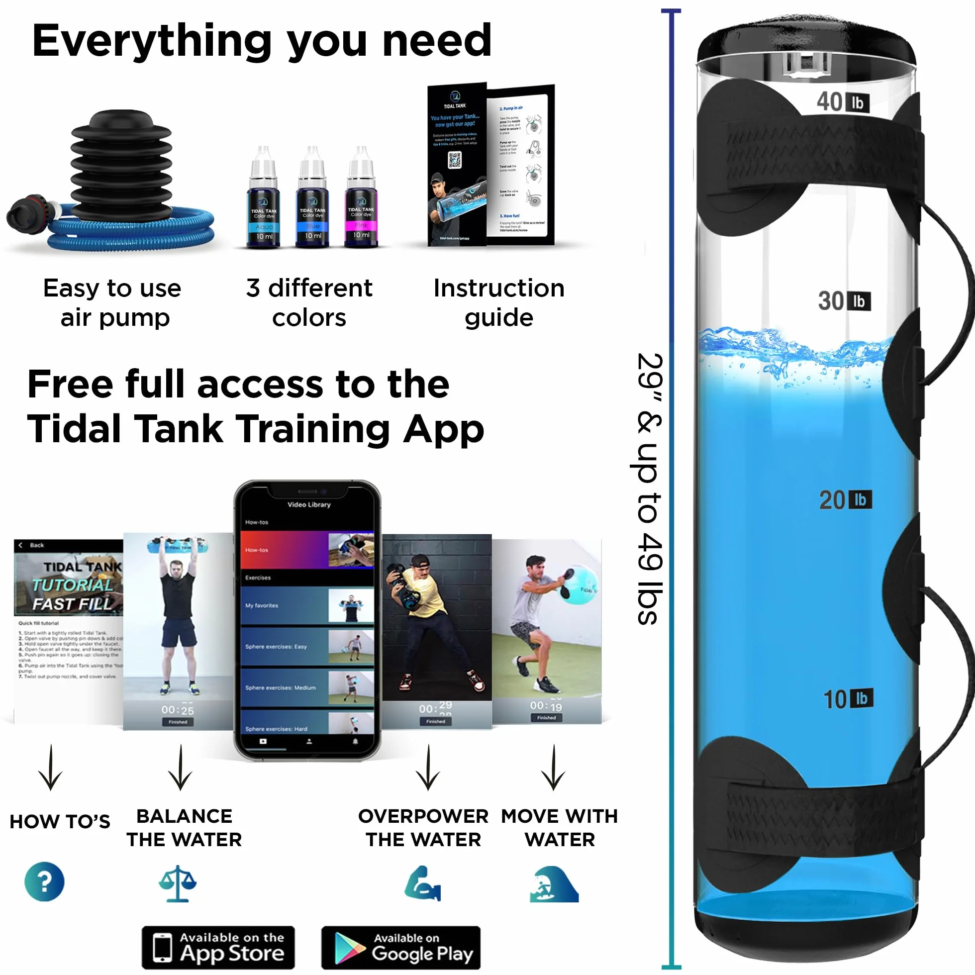 Tidal Tank – Aqua Bag Invece del Sacco di Sabbia. Borsa per l'allenamento con Pesi in Acqua, Allenamento fondamentale per Il Core e l'equilibrio, da 3 kg a 30 kg