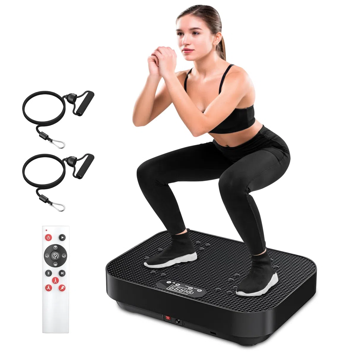 Piastra vibrante fitness con bande di allenamento, motore silenzioso, 99 livelli di intensità, piastra vibrante per la casa, piastra vibrante per la costruzione muscolare, alleviare lo stress