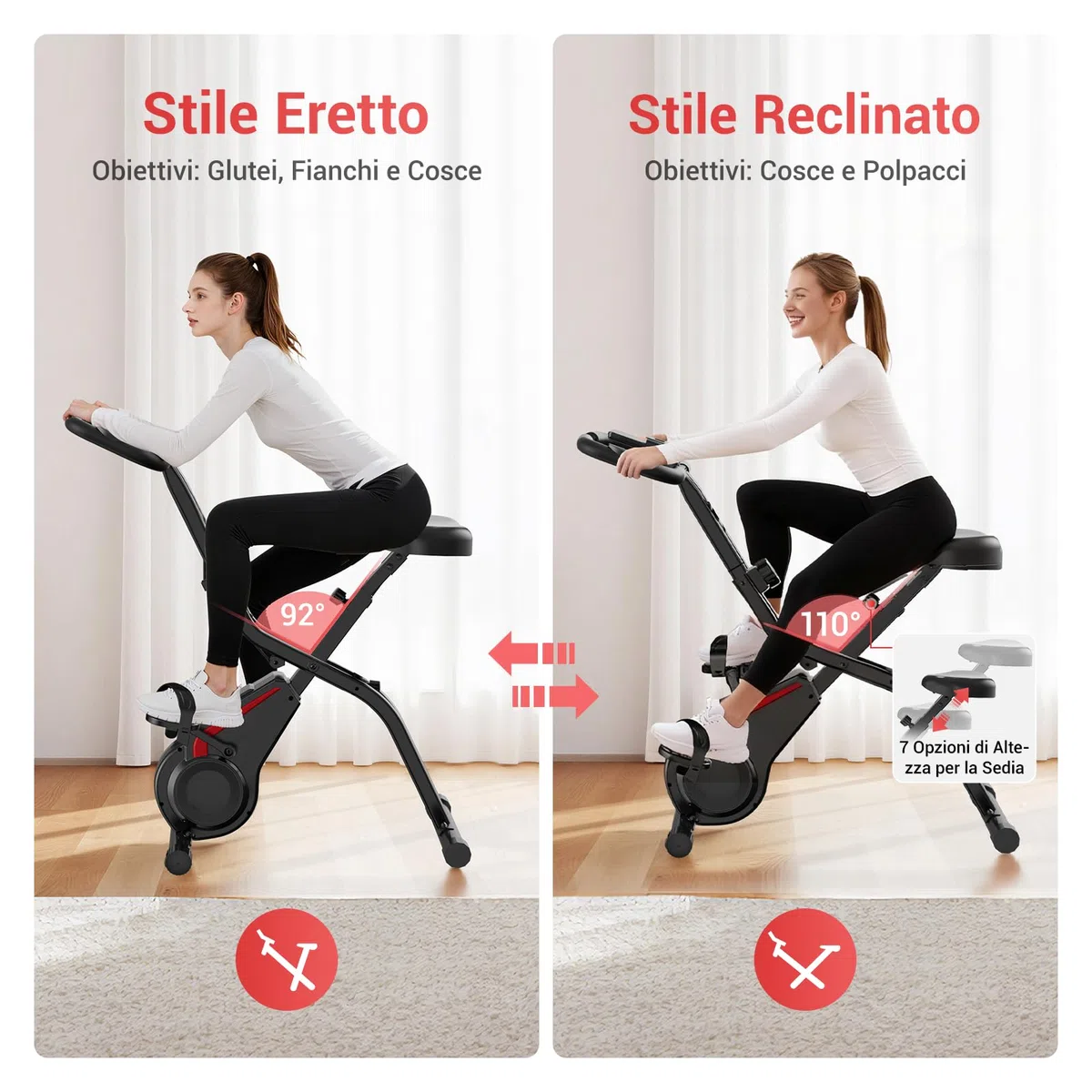 CURSOR cyclette da casa pieghevole Ergometer, cyclette pieghevole 5-in-1 con Resistenza Magnetica a 16 Livelli, cyclette per casa Bici da Camera con Sedile Comodo, Massimo 136kg
