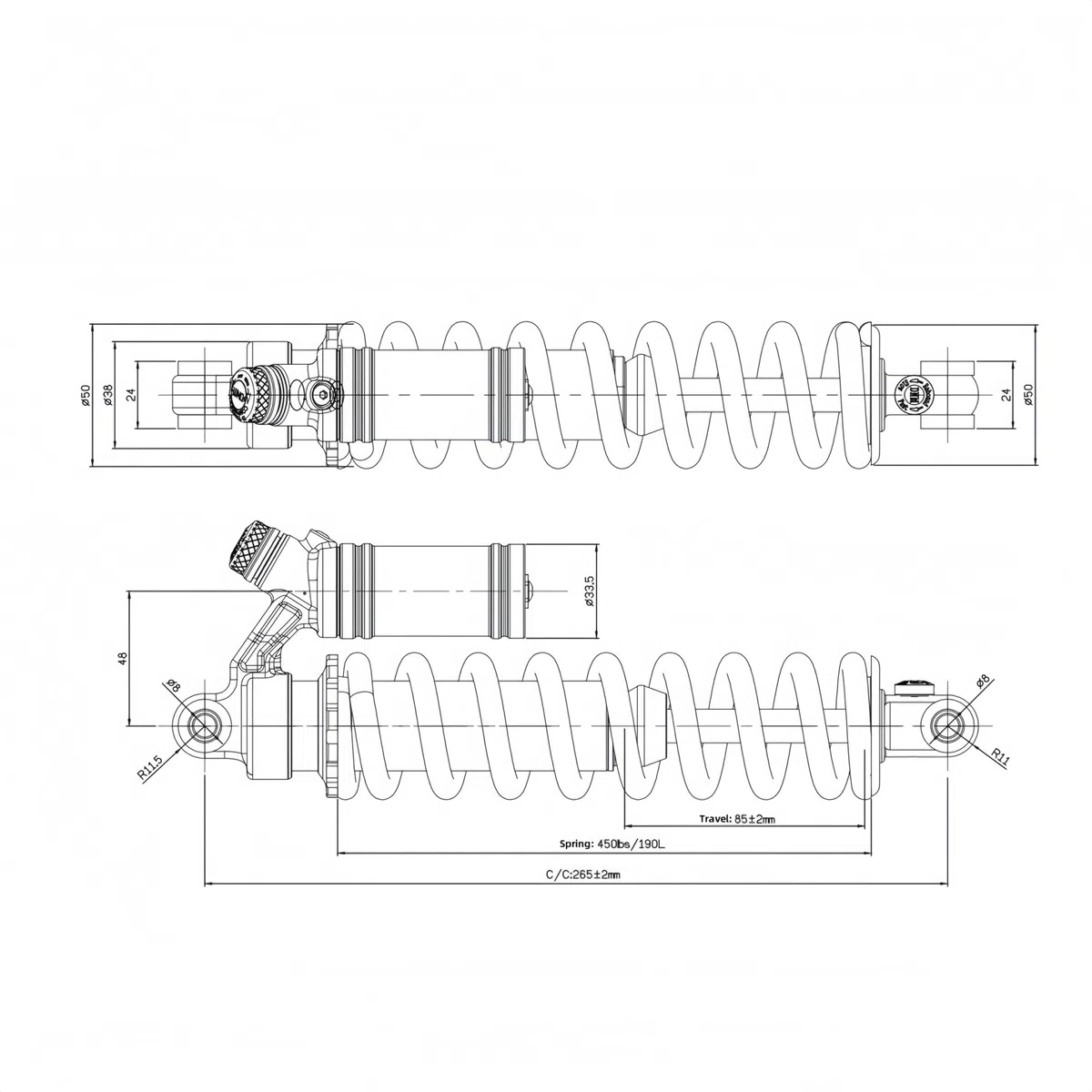 Molla a bobina dell'ammortizzatore DNM RCP-2S MTB 190MM 200MM 210MM 220MM 230MM 240MM per le parti di sospensione della bicicletta elettrica AM FR DH (190 MM&550 libbre)