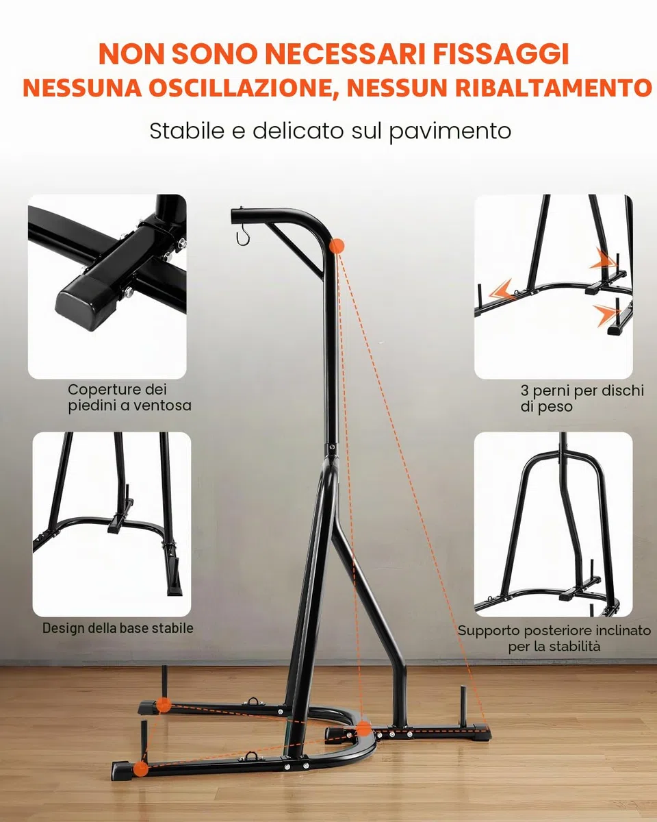 VEVOR Supporto per sacco da boxe, in acciaio resistente, attrezzatura per allenamento di allenamento, altezza regolabile, supporto da boxe con base ponderata, supporta fino a 63,5 kg, autoportante