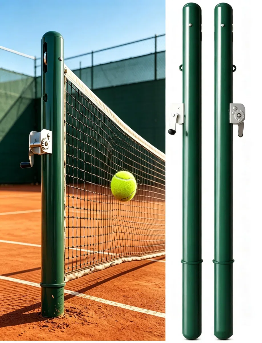 Rete da tennis permanente da 106,7 cm, pali da tennis in acciaio con maniche a terra, kit per pali fissi per cortile e campi scolastici
