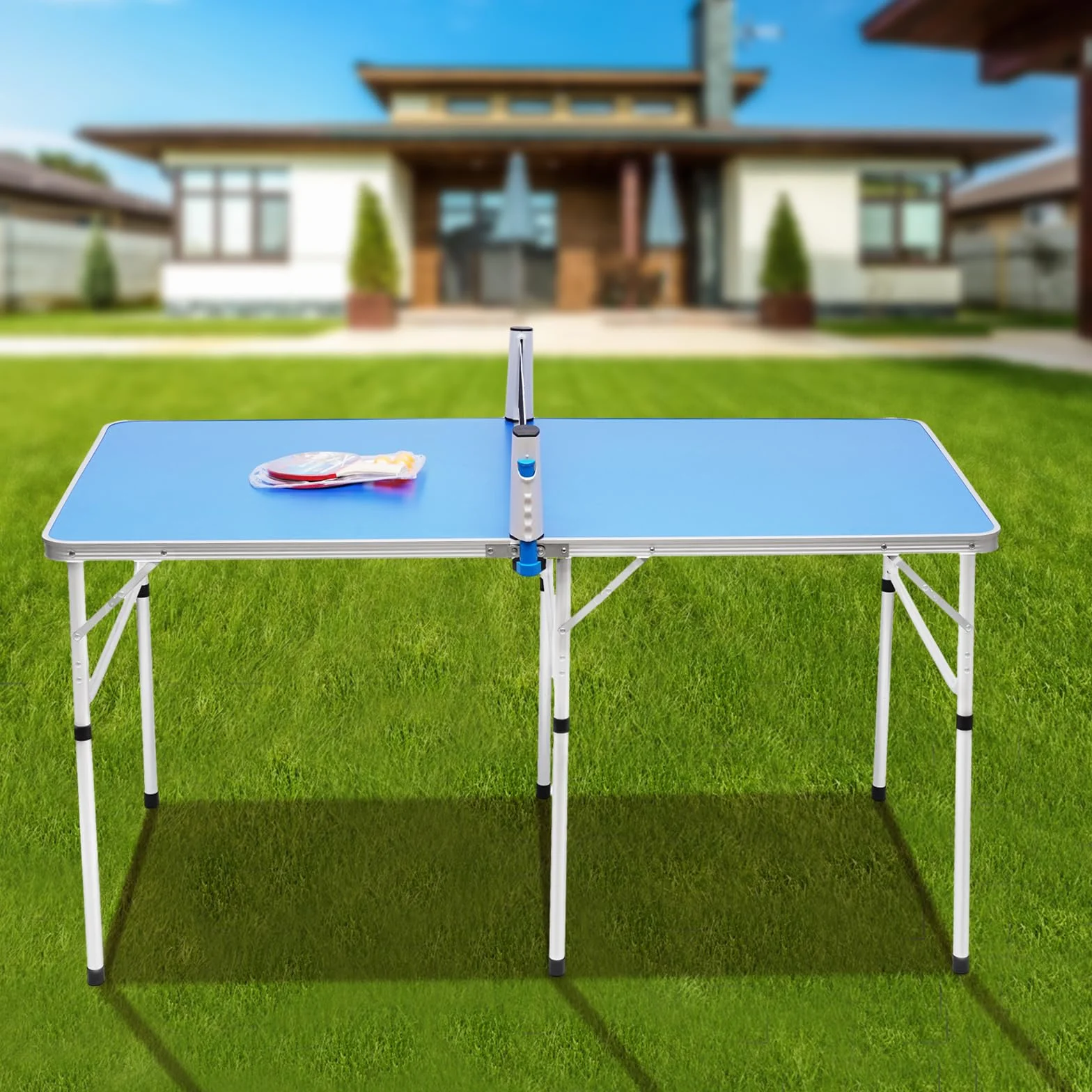 Tavolo da ping pong pieghevole in alluminio MDF, tavolo da ping pong stabile e salvaspazio, tavolo multifunzionale per interni ed esterni per famiglia, bambini, campeggio, casa
