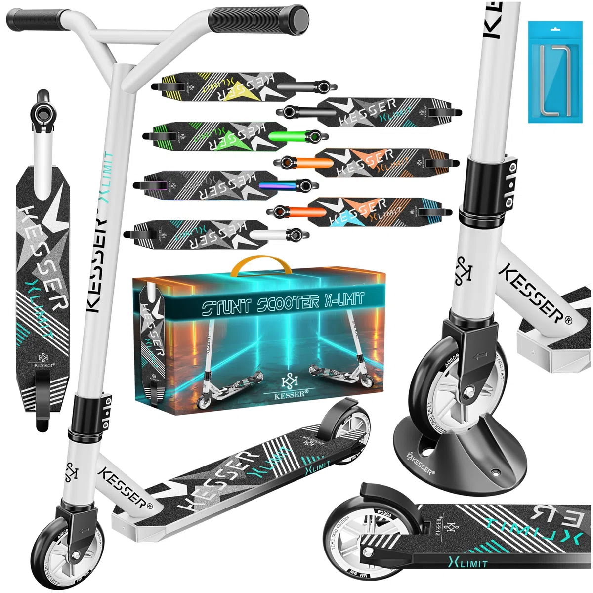 KESSER® Monopattino divertente Monopattino acrobatico X-Limit - Sterzo a 360° con ABEC 9 cuscinetti a sfera ruote in PU da 100 mm Monopattino robusto, Monopattino per bambini adulti