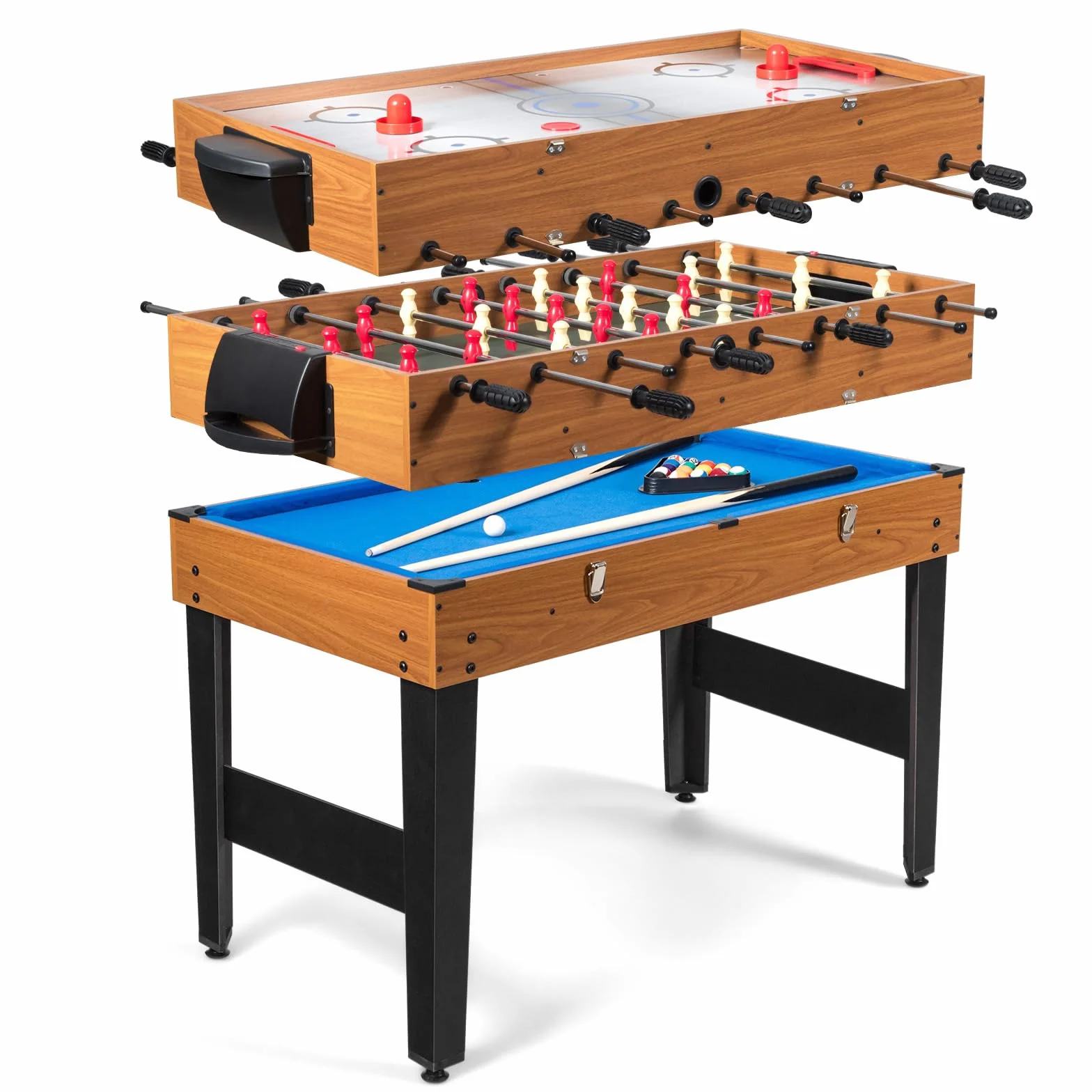 COSTWAY 3 in 1 Tavolo da Gioco Multifunzionale, Tavolo da Biliardino con Calcetto Biliardo Hockey Scorrevole, Maniglia in Gomma, Struttura Stabile, per Casa Sala Giochi, 122x58x83 cm