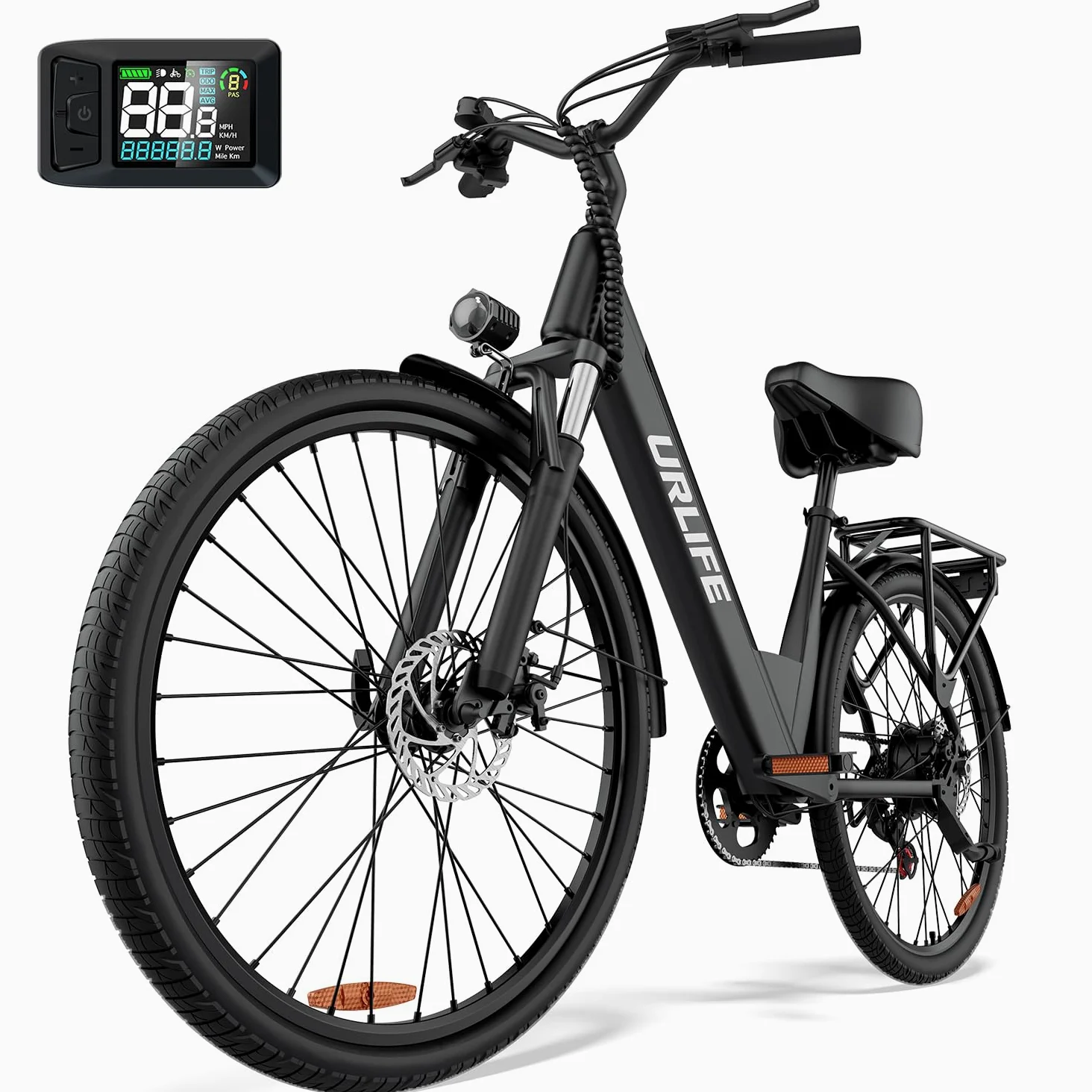 URLIFE Bici Elettrica Per Adulti Da 26", Bicicletta Elettrica con display LCD, 7 Velocità Batteria Rimovibile Autonomia, E-bike Per Pendolari Urbani