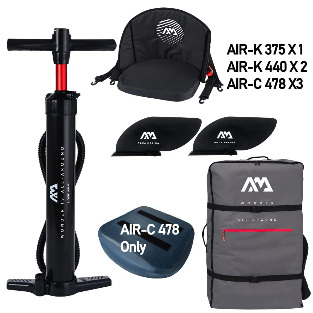 Aqua Marina Tomahawk AIR-C - Kayak/canoa gonfiabile ad alta pressione, per 2-3 persone, lunghezza 478 cm, colore: blu marino/giallo