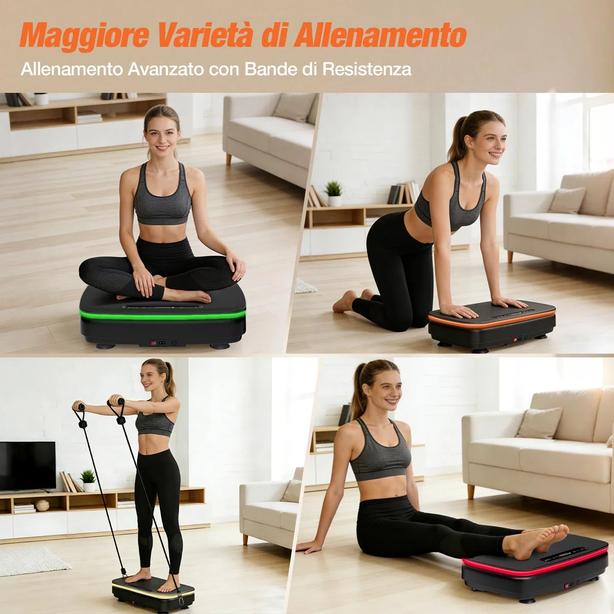 DH FitLife Pedana Vibrante per Casa | 0–99 Livelli con Timer | 9 Programmi Automatici | Silenziosa con Ventose | Luci LED & Altoparlante Bluetooth | Bande di Resistenza Incluse | Portata 150 kg