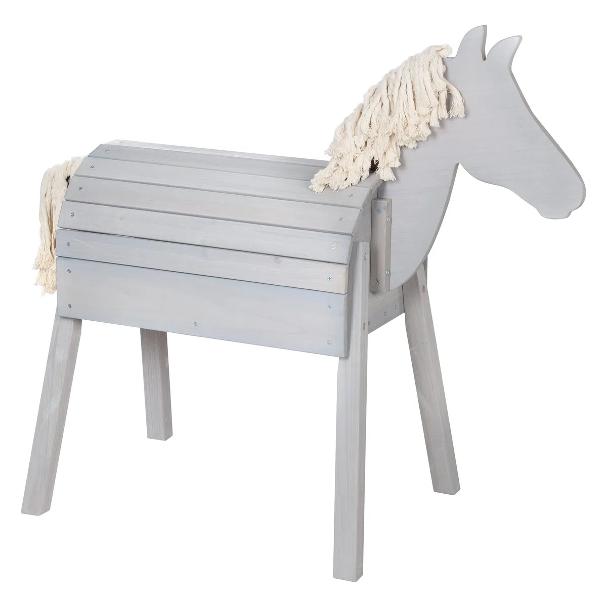 roba Cavallo da Gioco per Bambini - da Esterno, Giardino, Aria Aperta - con Criniera e Coda - Legno Massiccio Ecologico - Stabile e Robusto - Resistente alle Intemperie - Grigio
