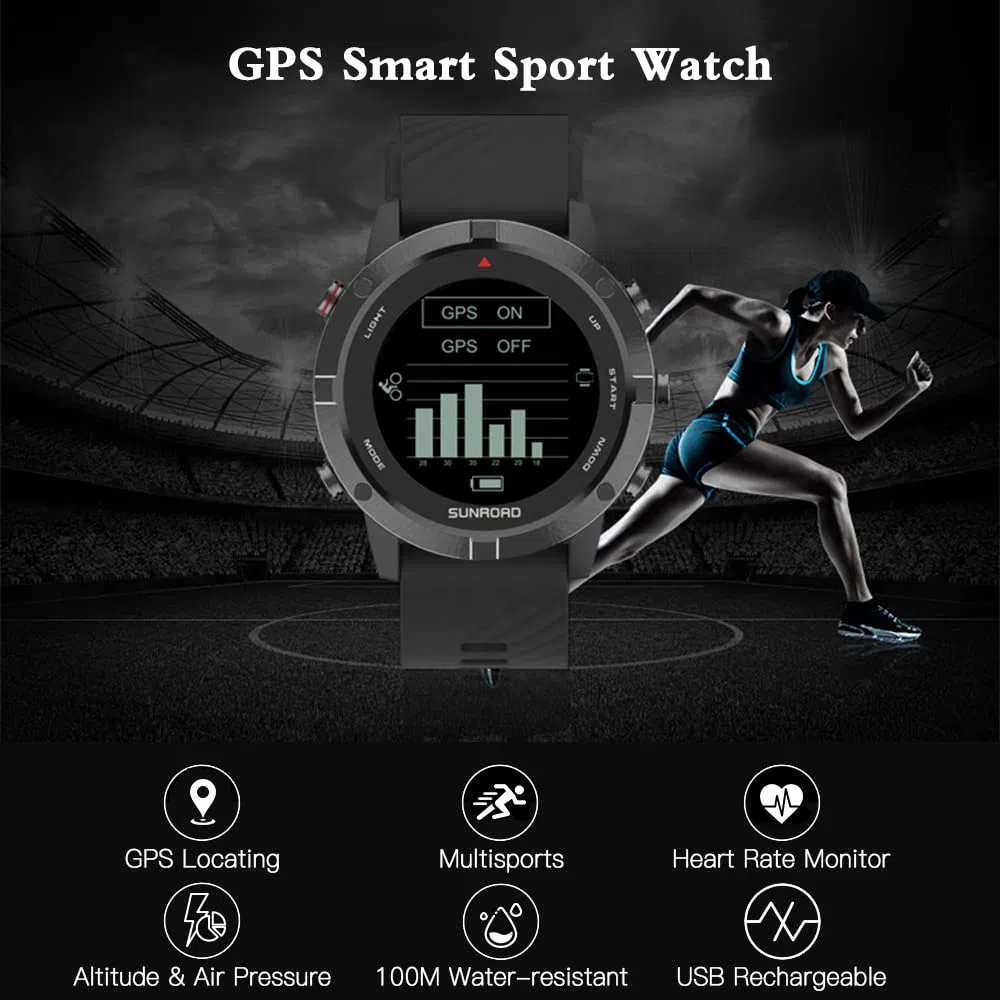 HUIOP Orologio Sportivo, Orologio Sportivo GPS Fitness Orologio da Polso con cardiofrequenzimetro Resistente all'Acqua 100M per Corsa Nuoto Ciclismo Arrampicata